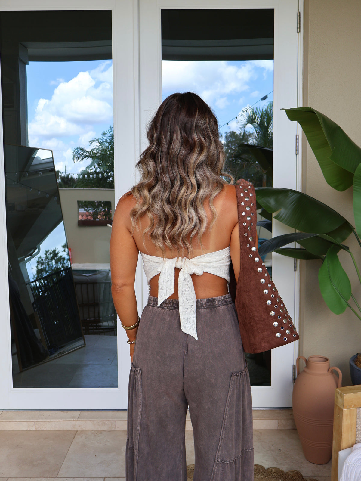 Mae Floral Fringe Tie Top Cream