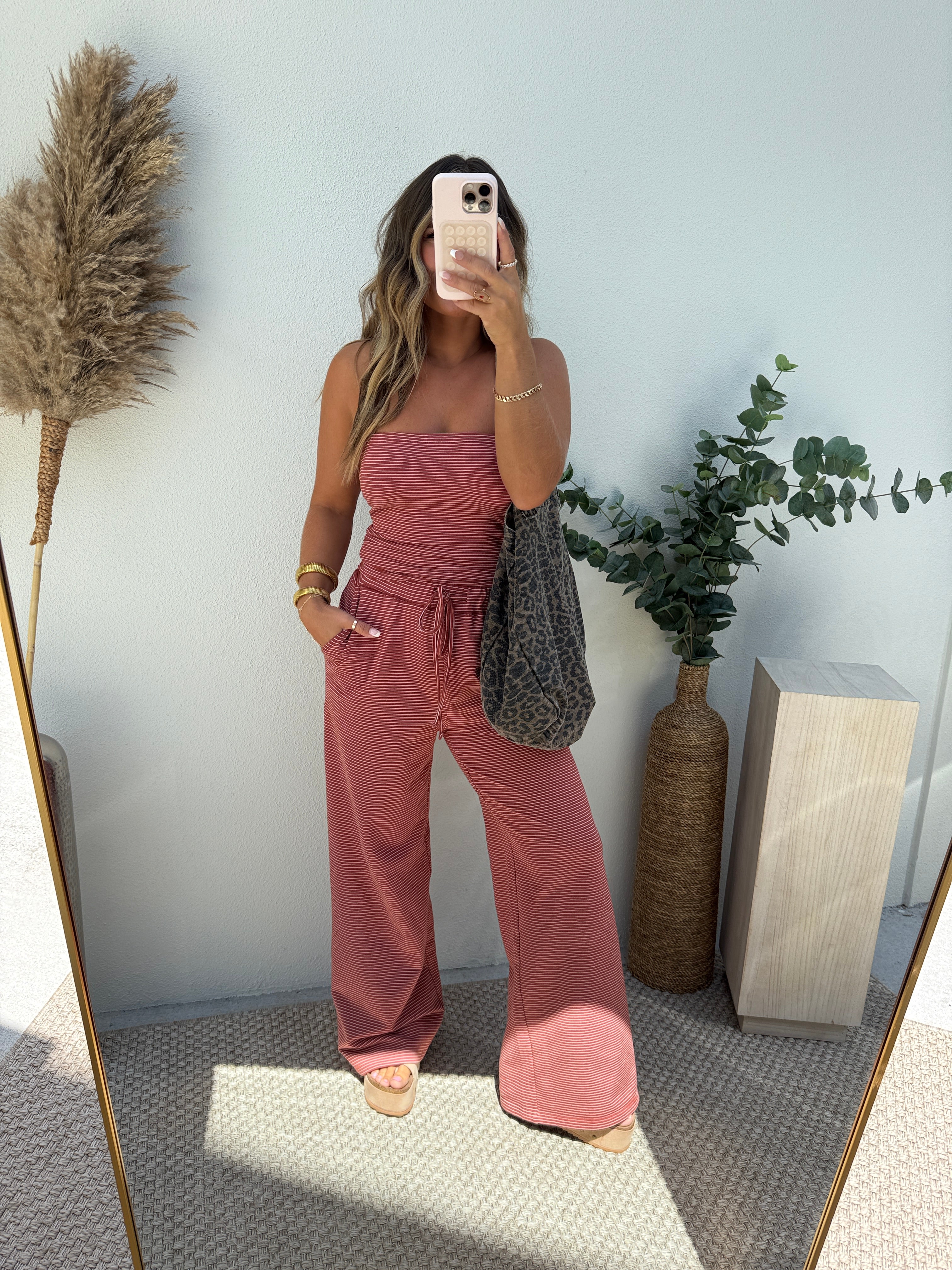 Lounge Luxe Pants Set Striped Rust