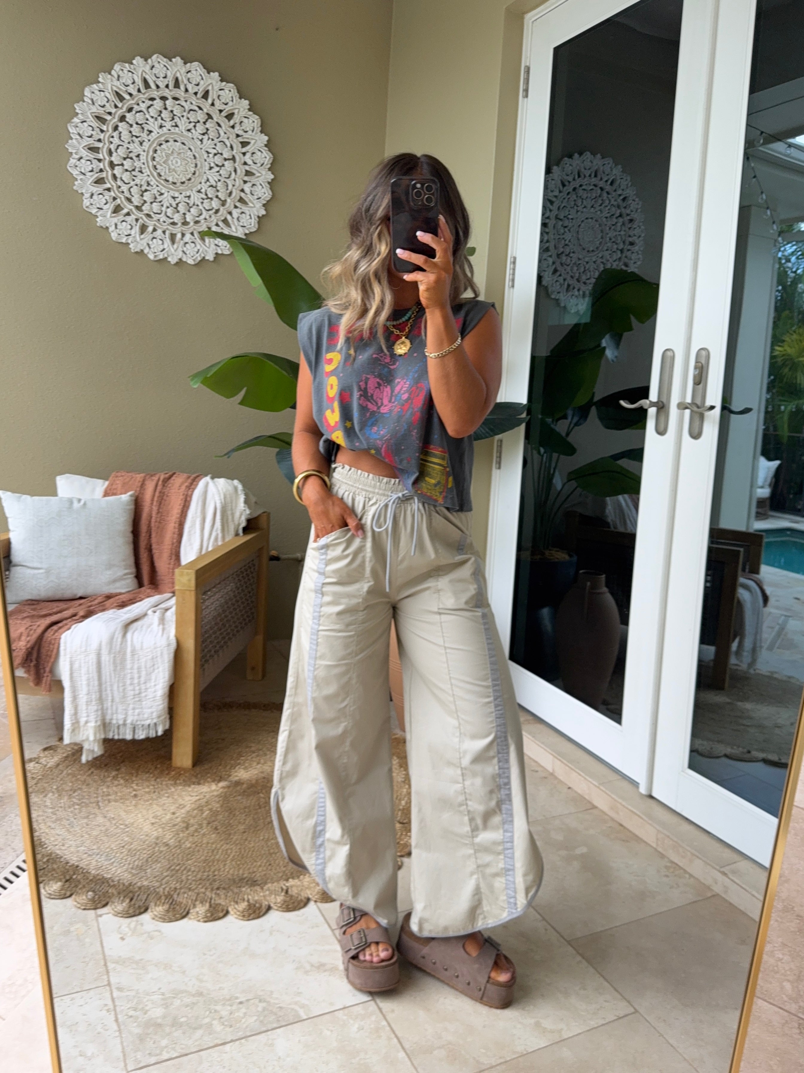 Uptown Stripe Parachute Pants Taupe/Grey