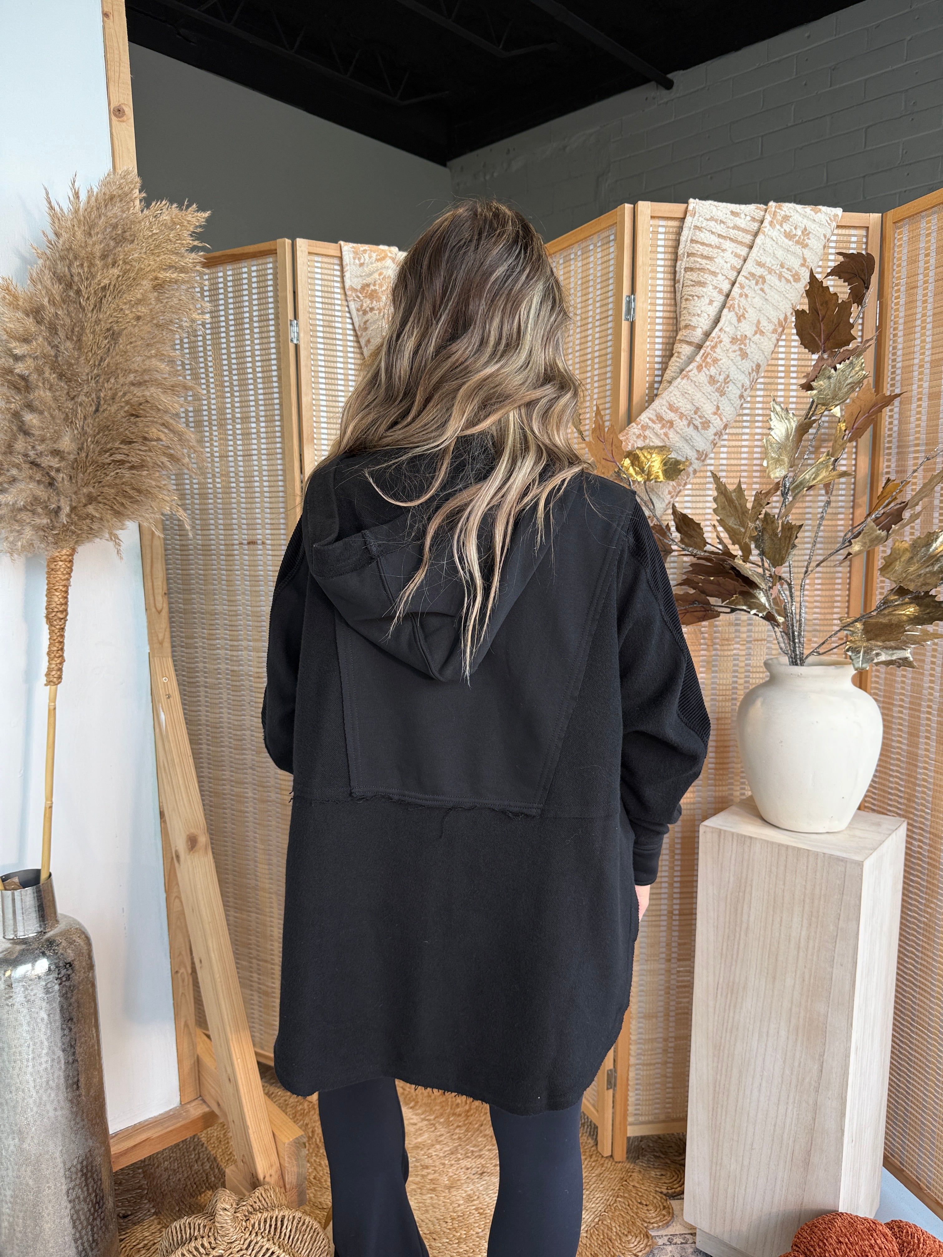 Aemi Mixed Media Hoodie Black