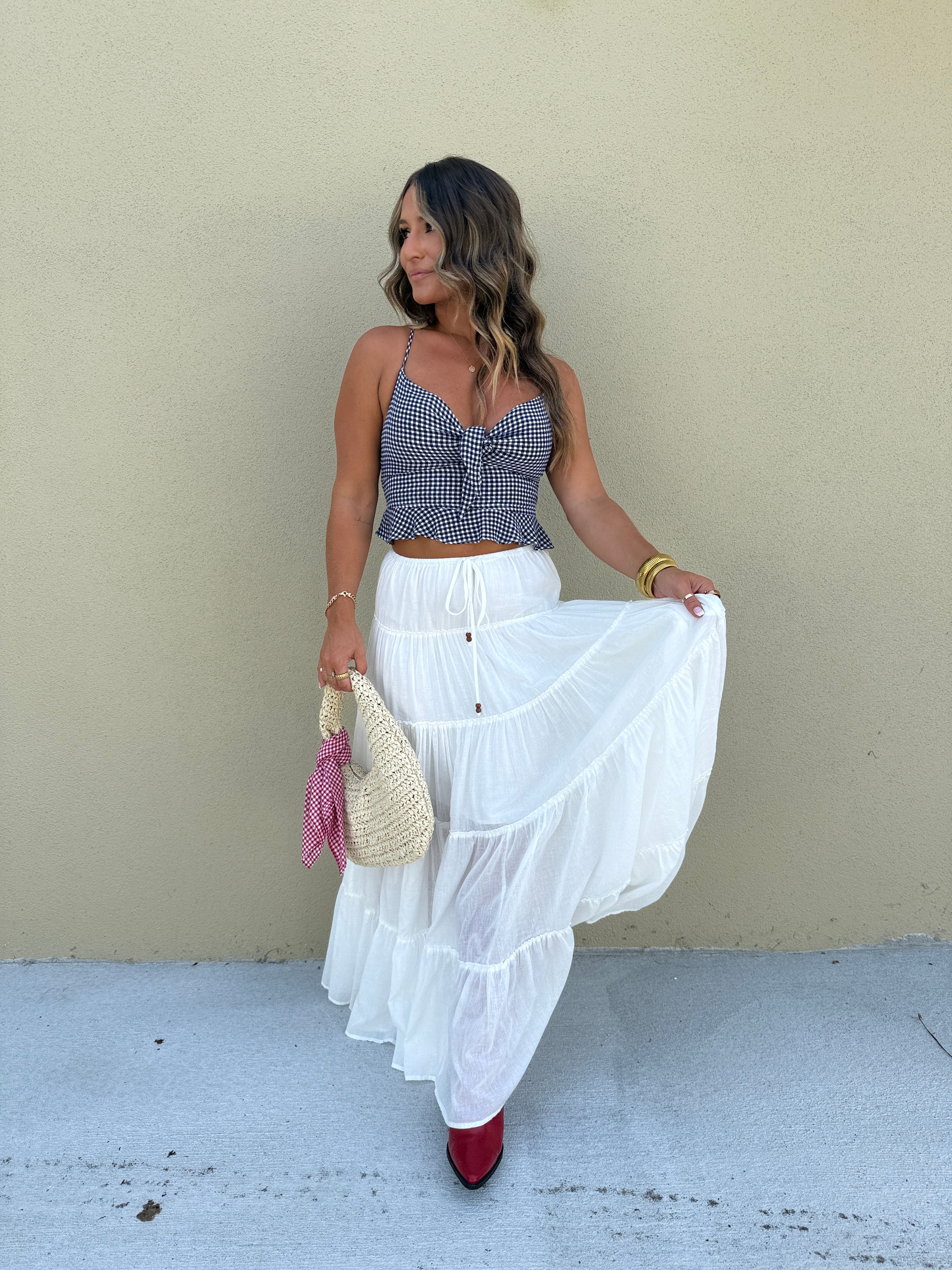 Land that I Love Tiered Maxi Skirt Off White