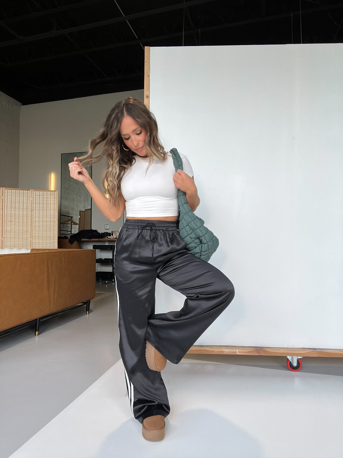 Sporty Spice Satin Track Pants Black