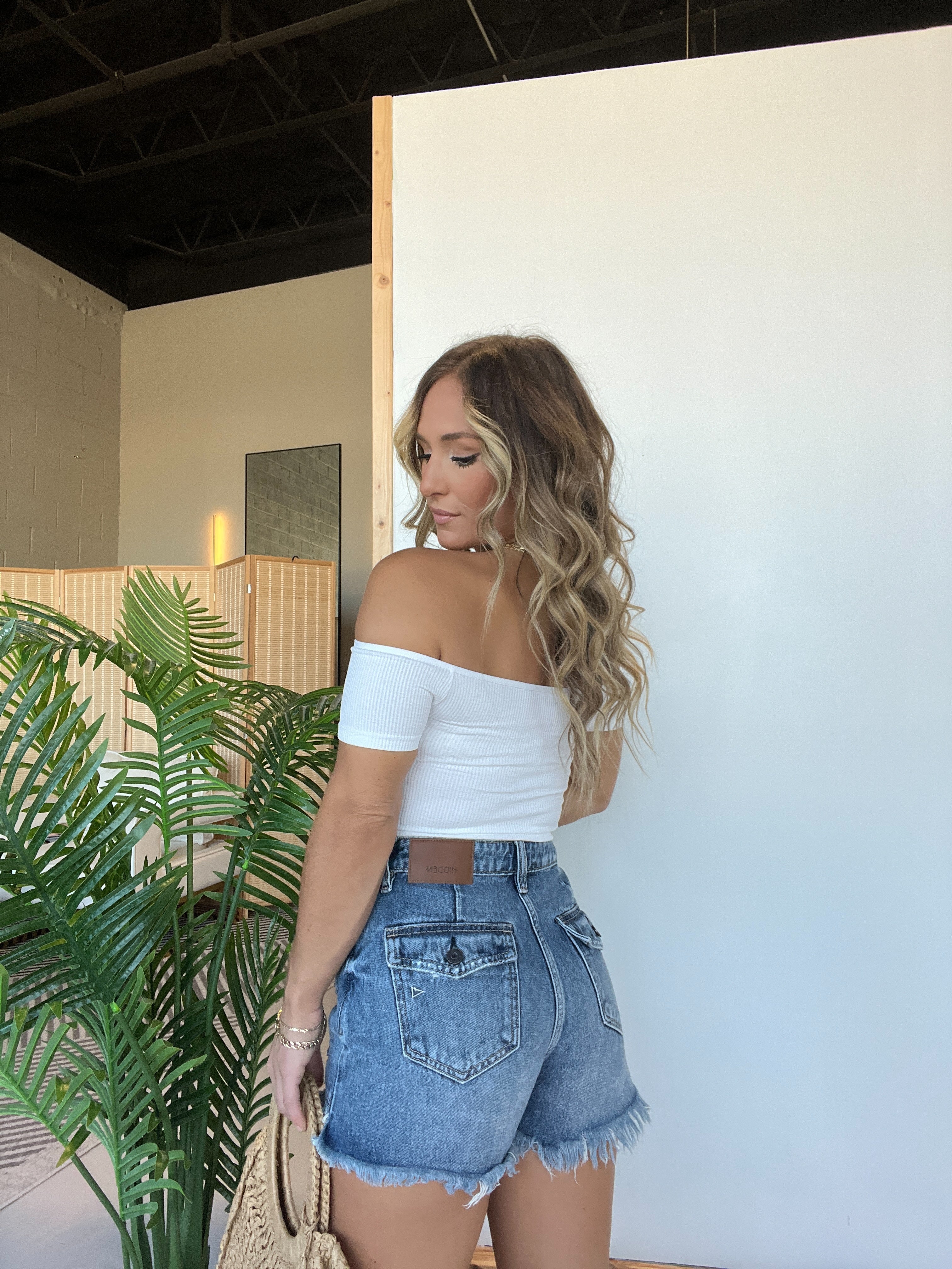 Off the Shoulder Basic Top White