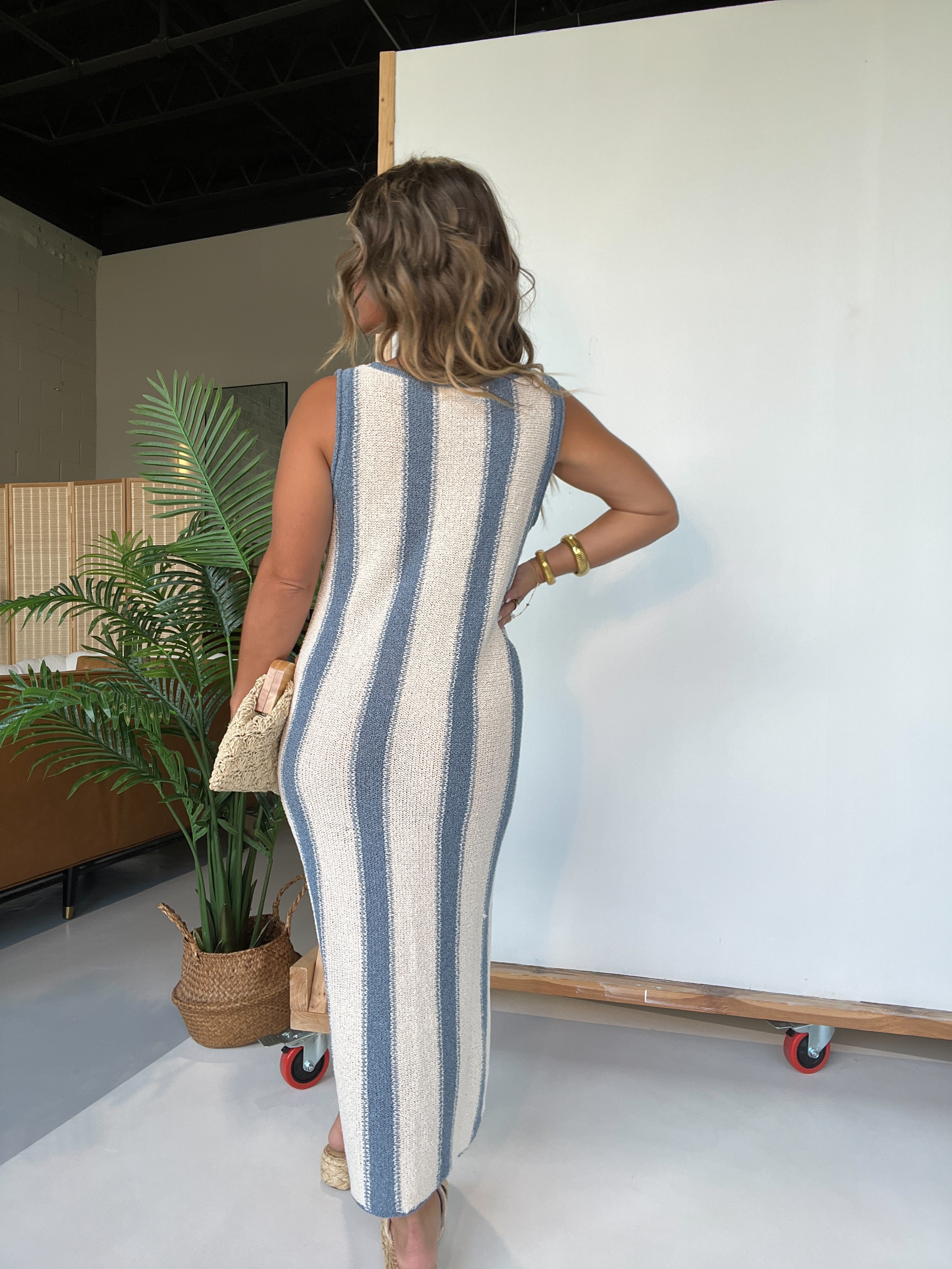 Lucie Sweater Knit Mumu Dress Natural Stripe