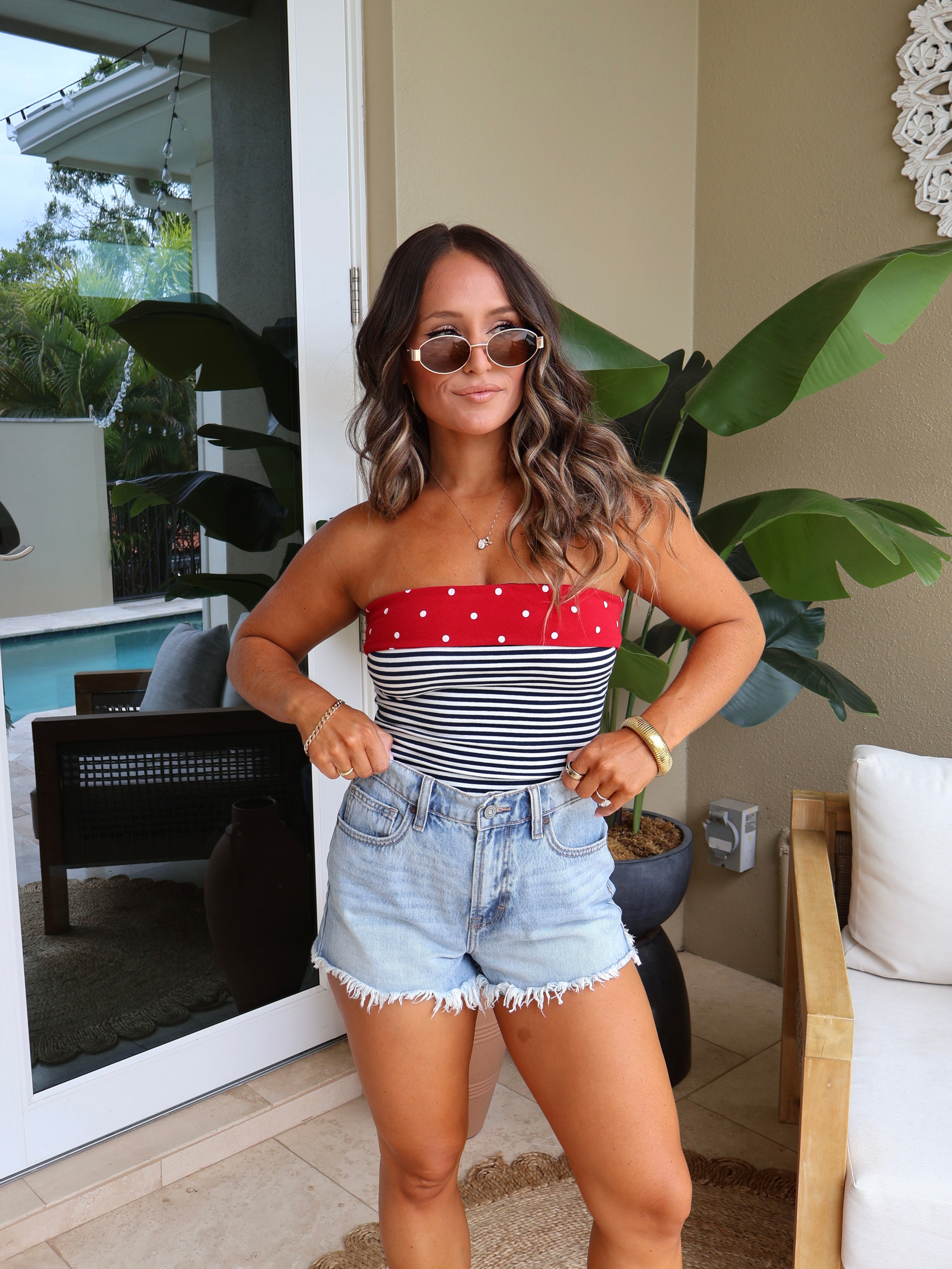 Sweet Caroline Contrast Top Navy Multi
