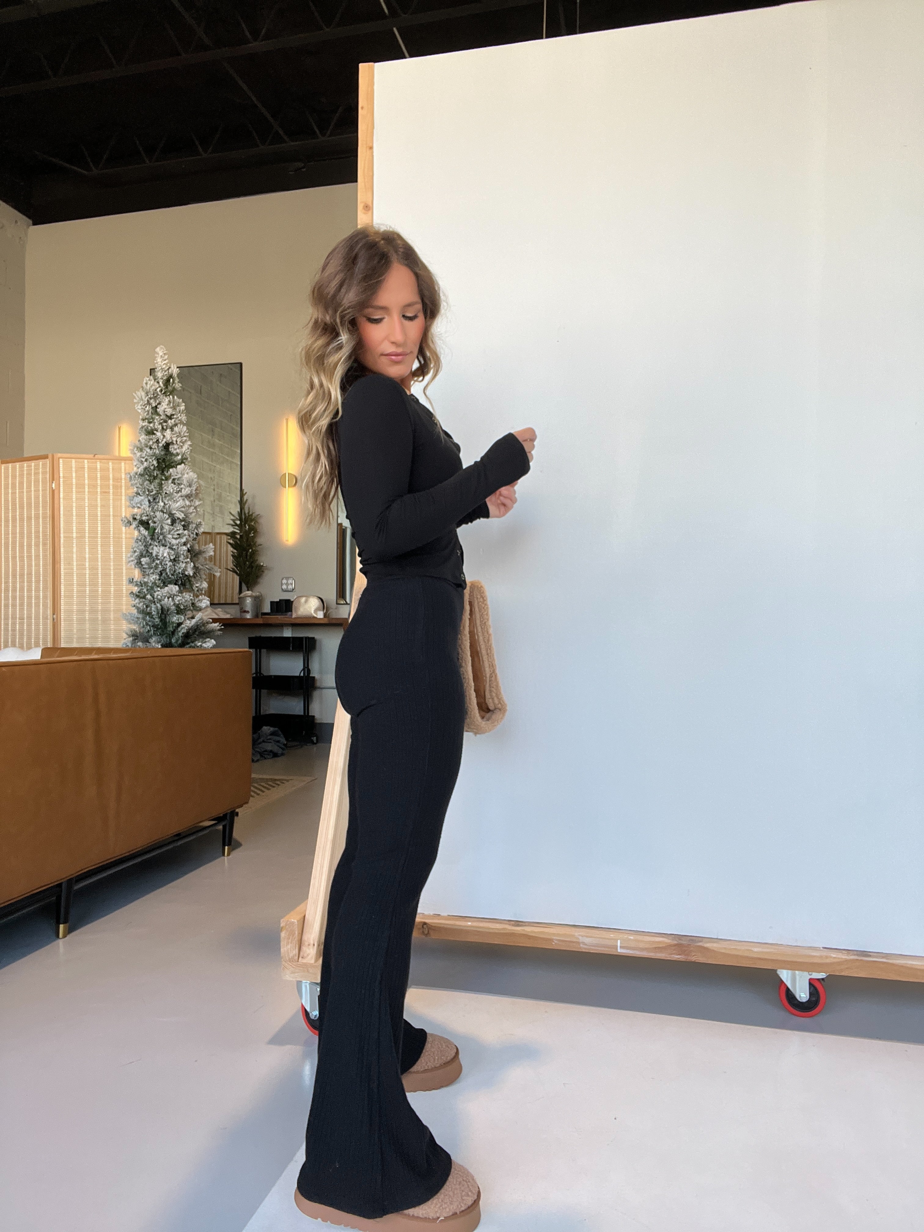 Beckett Crossover Sweater Knit Flares Black