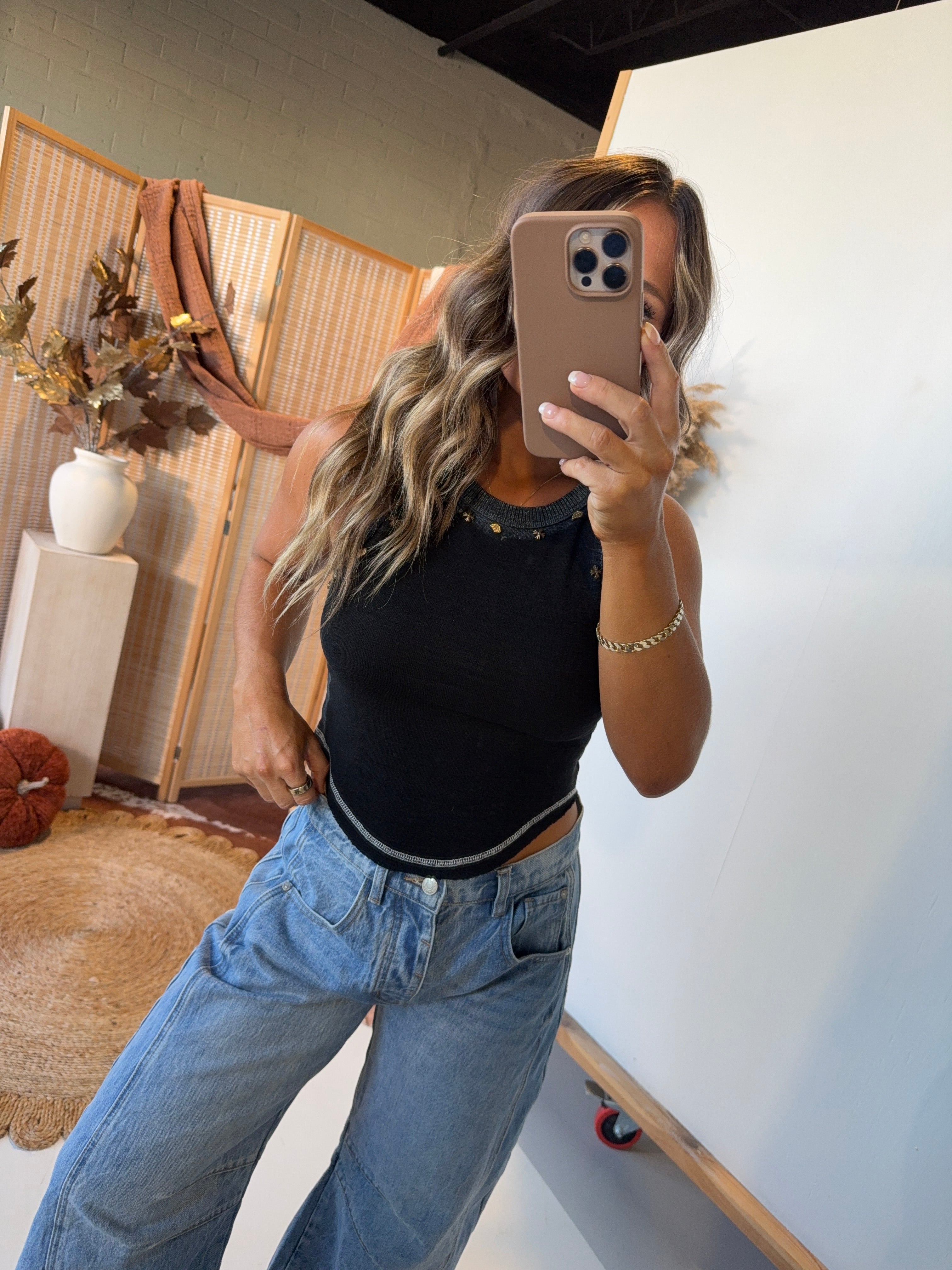 Too Cute Studded Tank Black