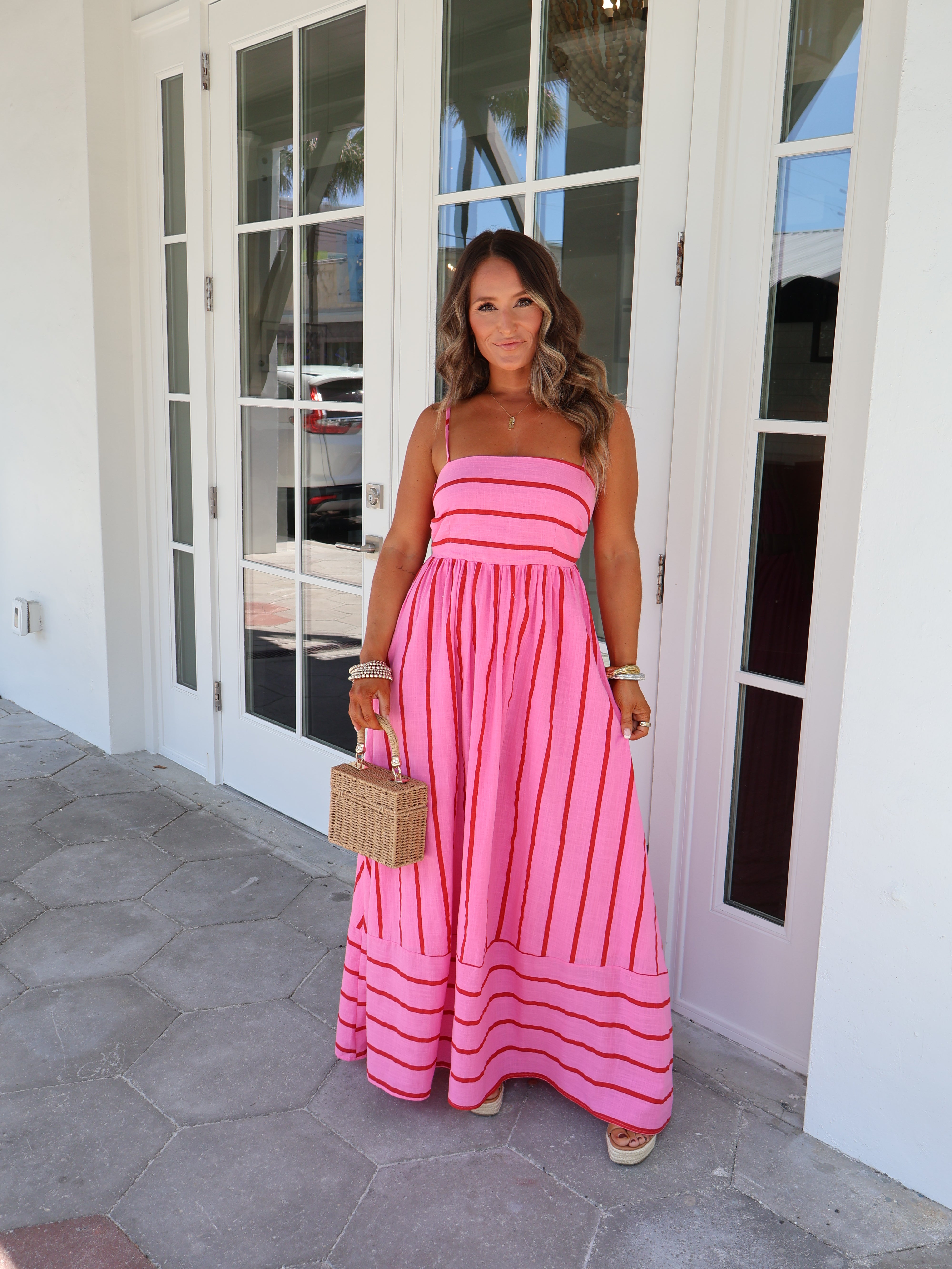 Cherry Blossom Striped Maxi Dress Pink Multi