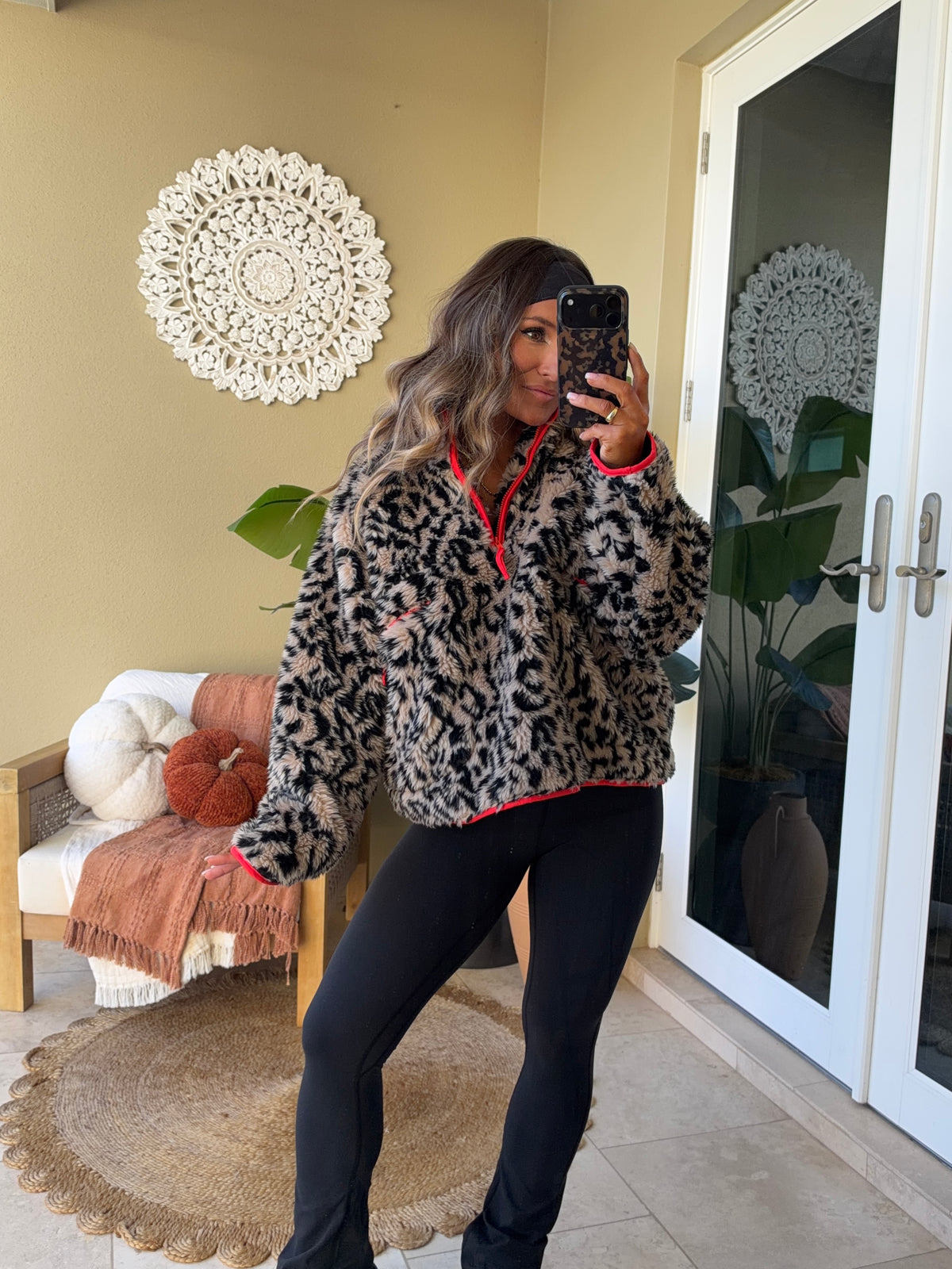 City Girl Sherpa Pullover Leopard/Red