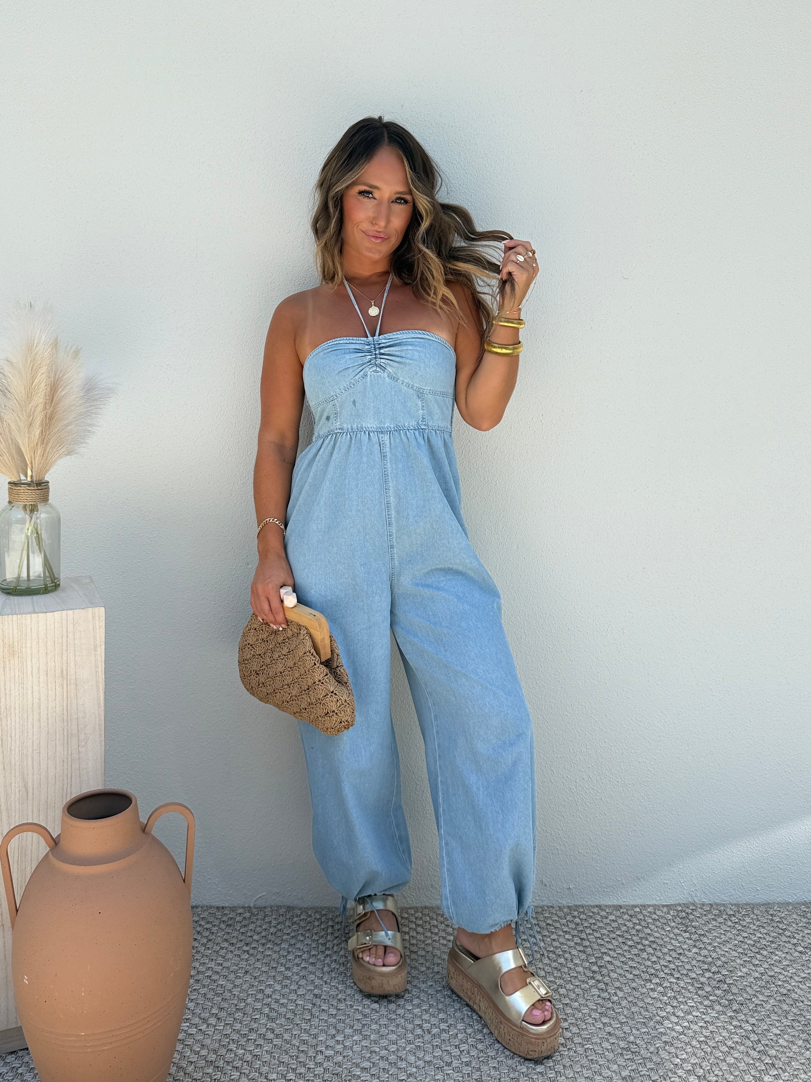 Jean Genie Halter Tencel Jumpsuit