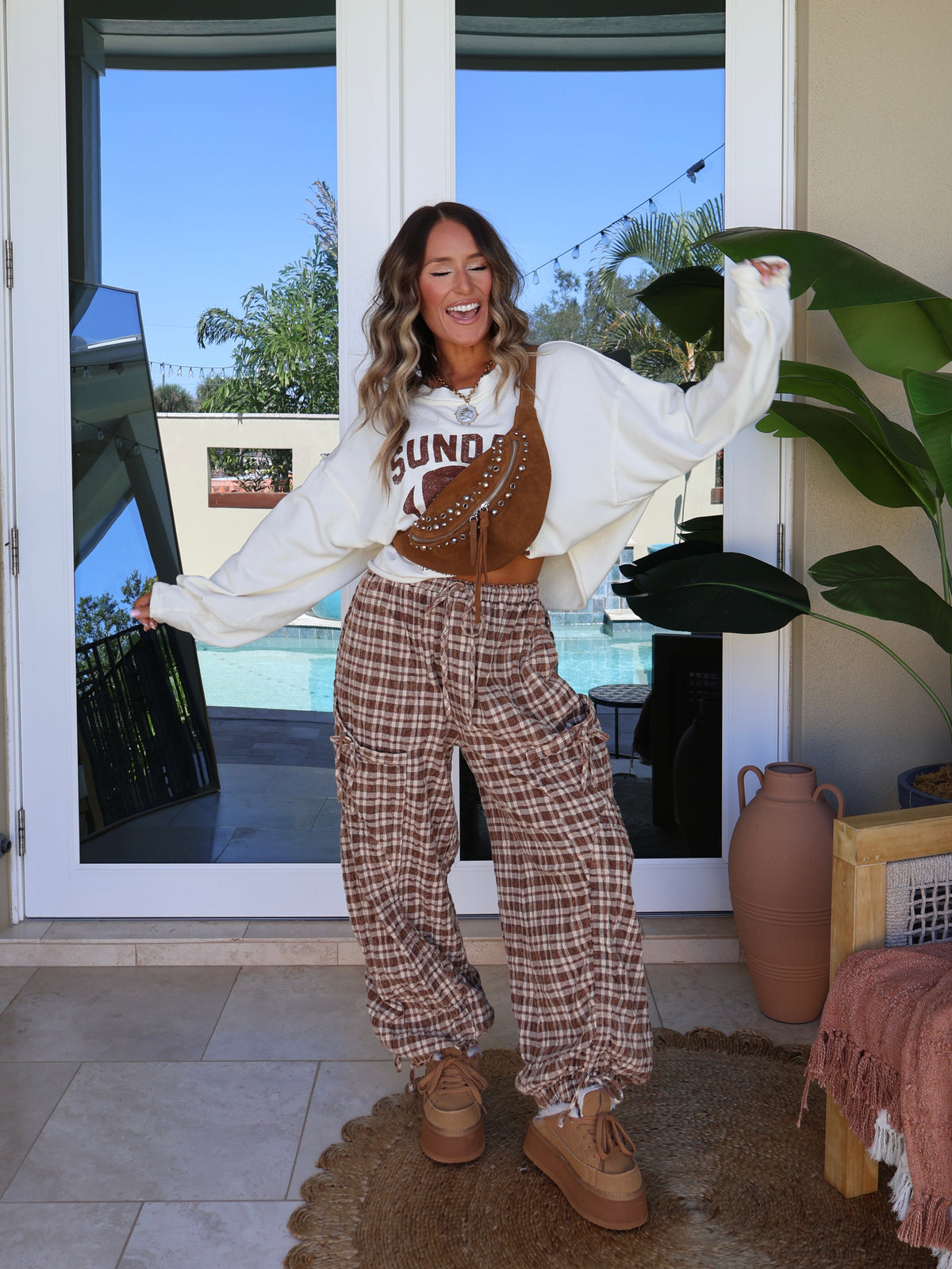 French Toffee Plaid Joggers Mocha