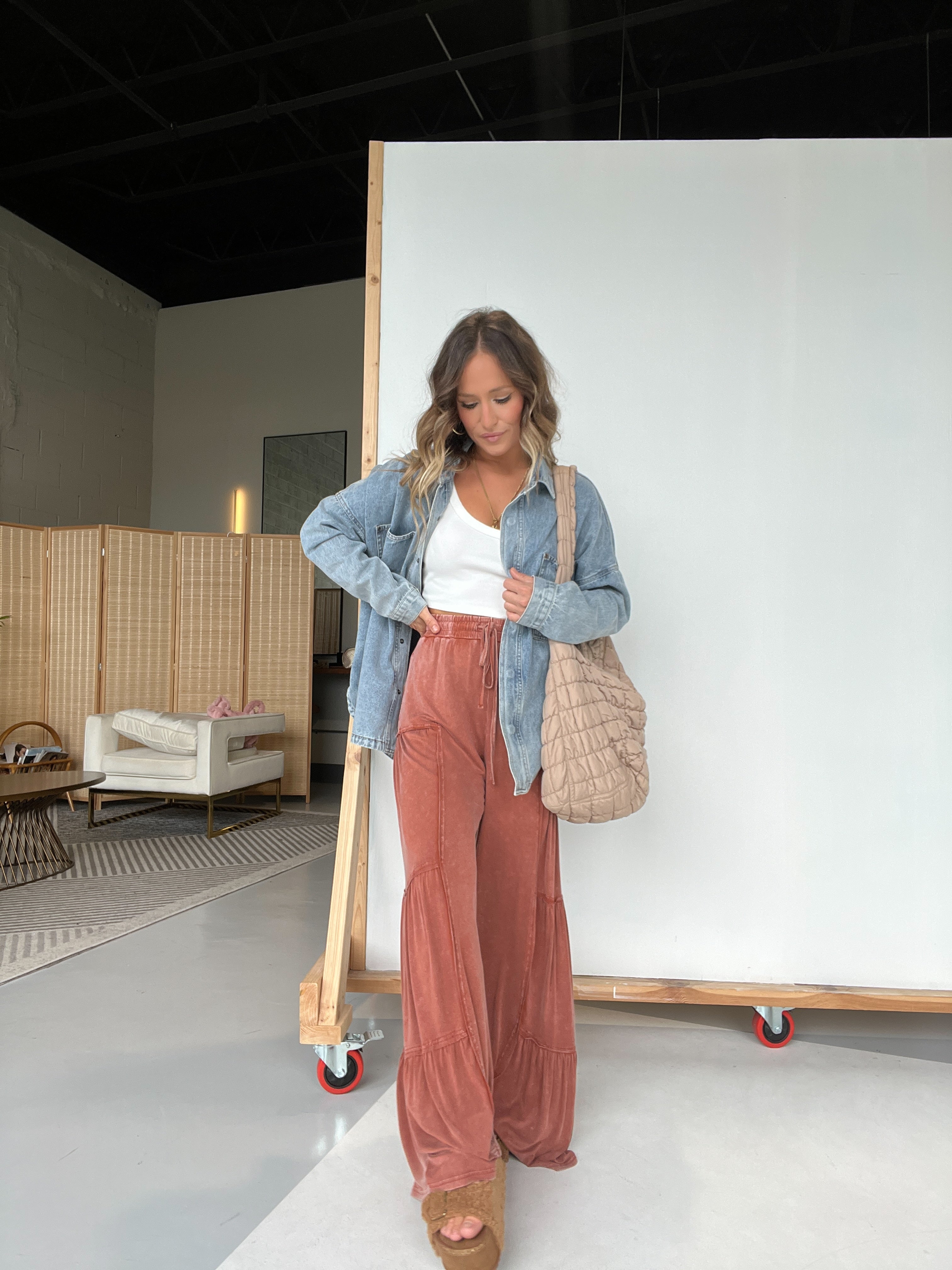 Gomez Tiered Lounge Pants Washed Rust