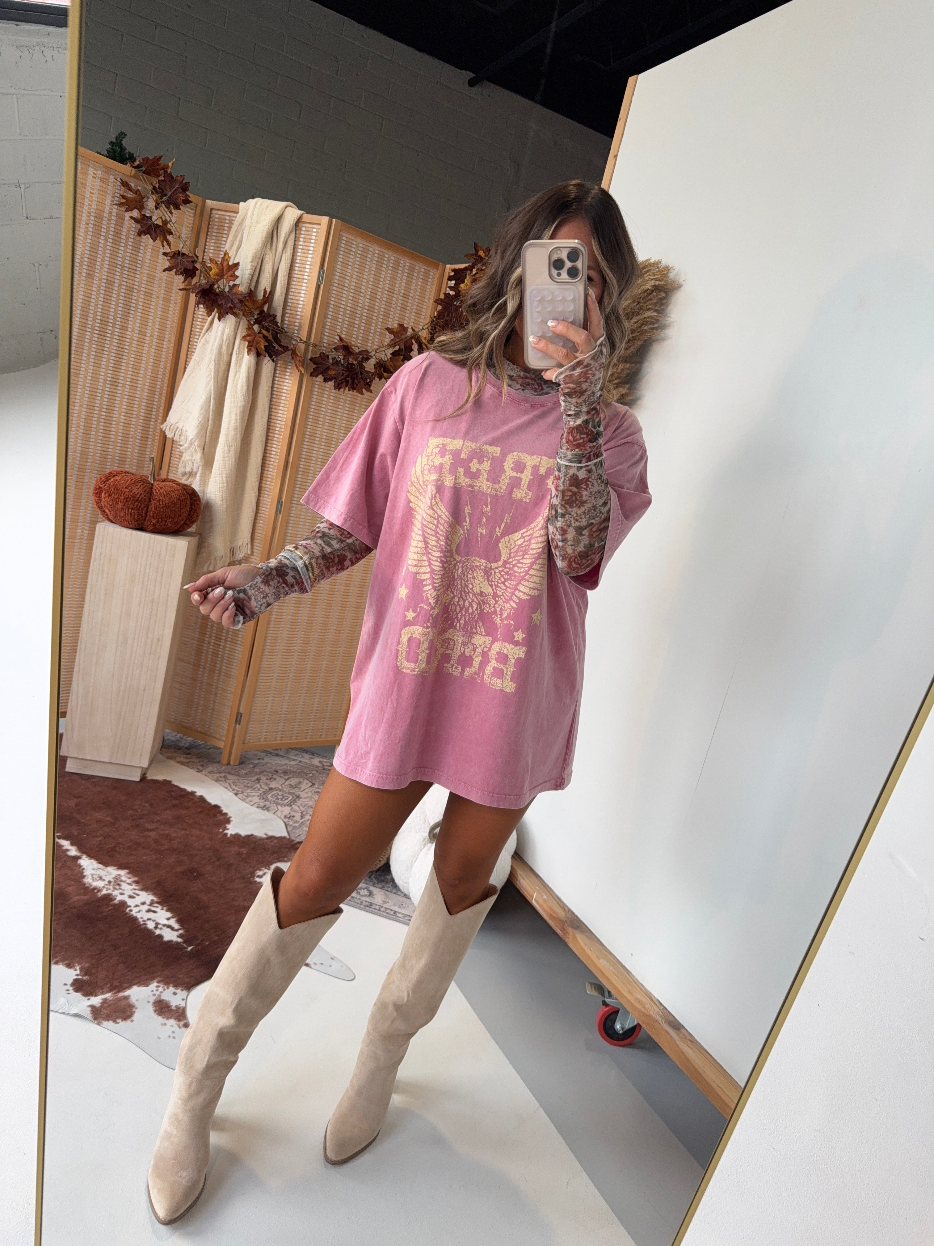 Free Bird Graphic Tee Washed Pink
