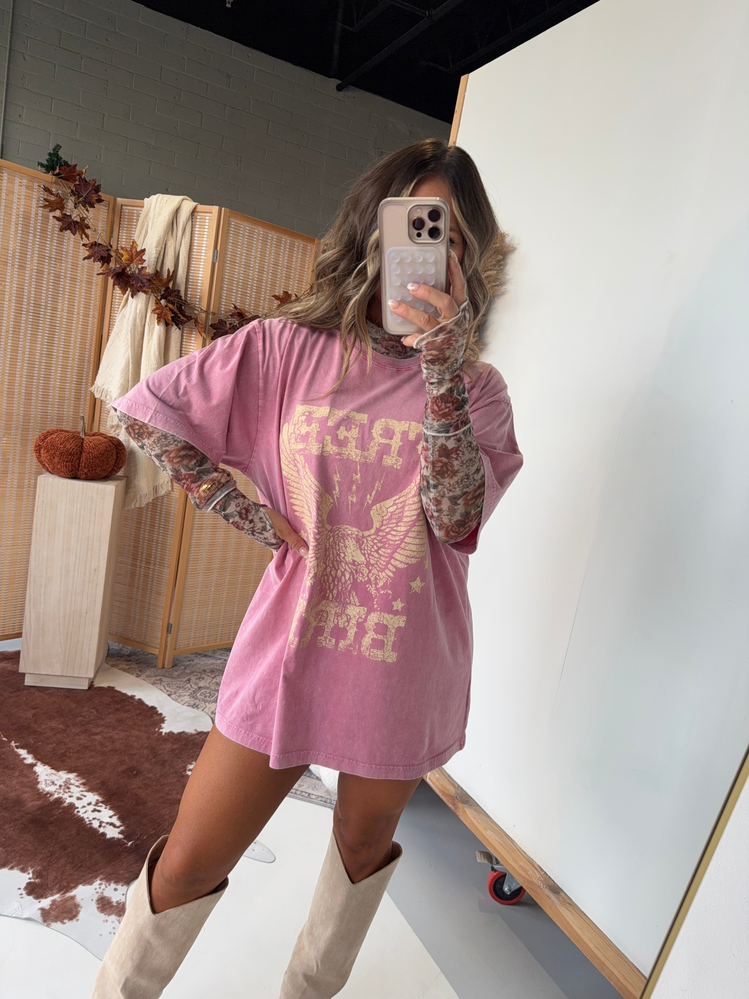Free Bird Graphic Tee Washed Pink