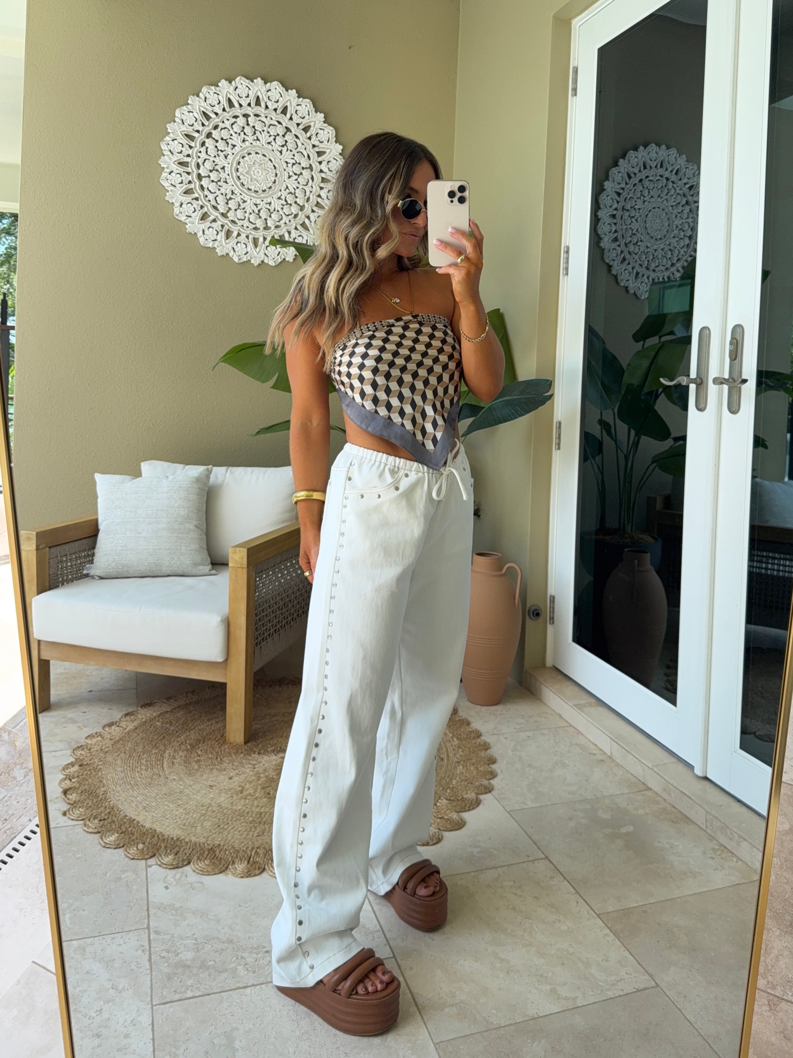 Lennon Studded Denim Pants White