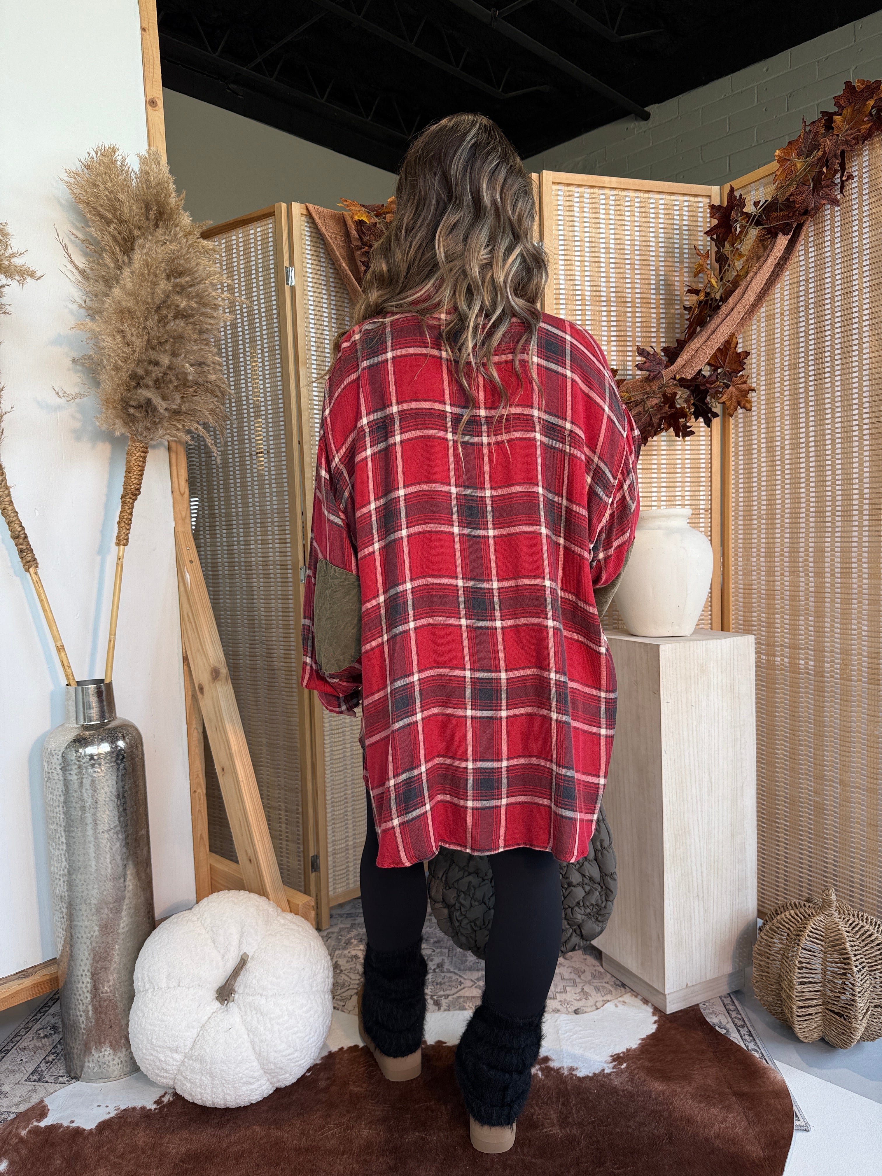 Pumpkin Picking Button Down Red Multi