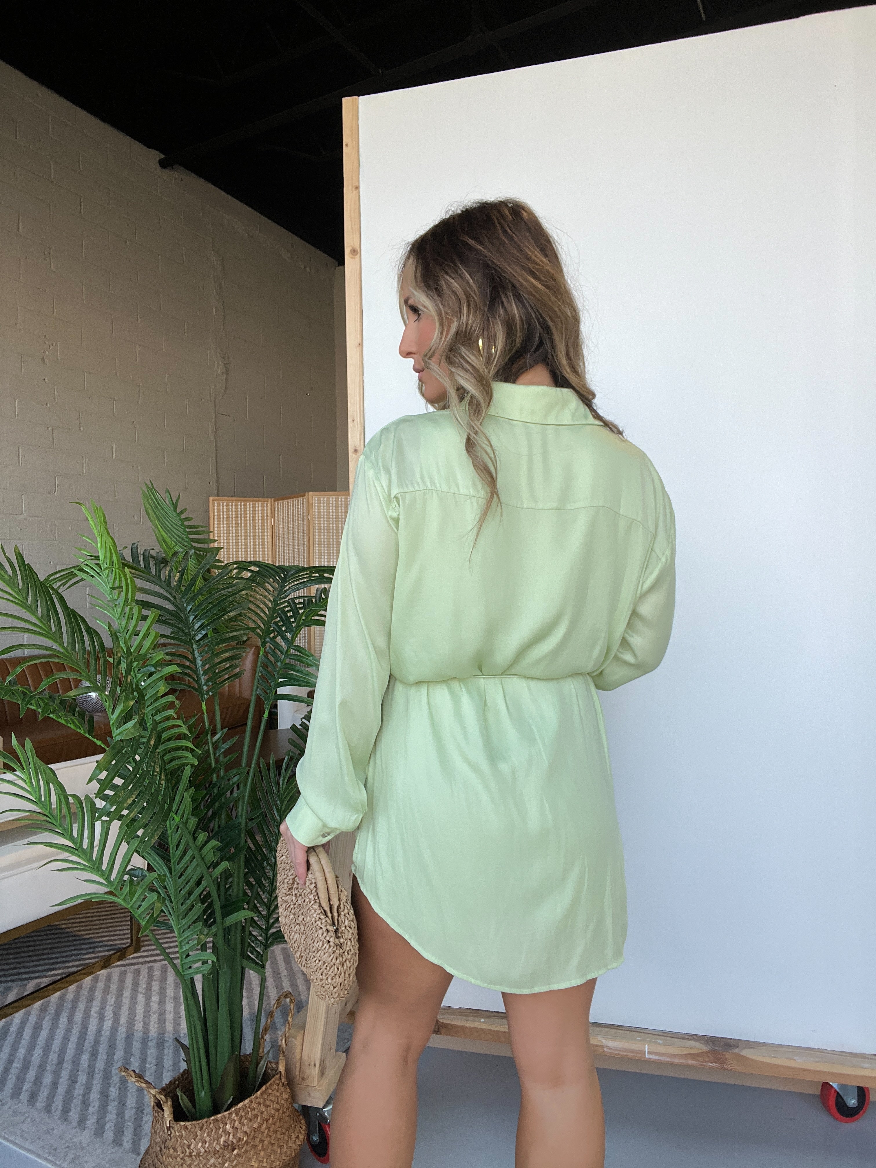 Satin Nights Romper Dress Mellow Green