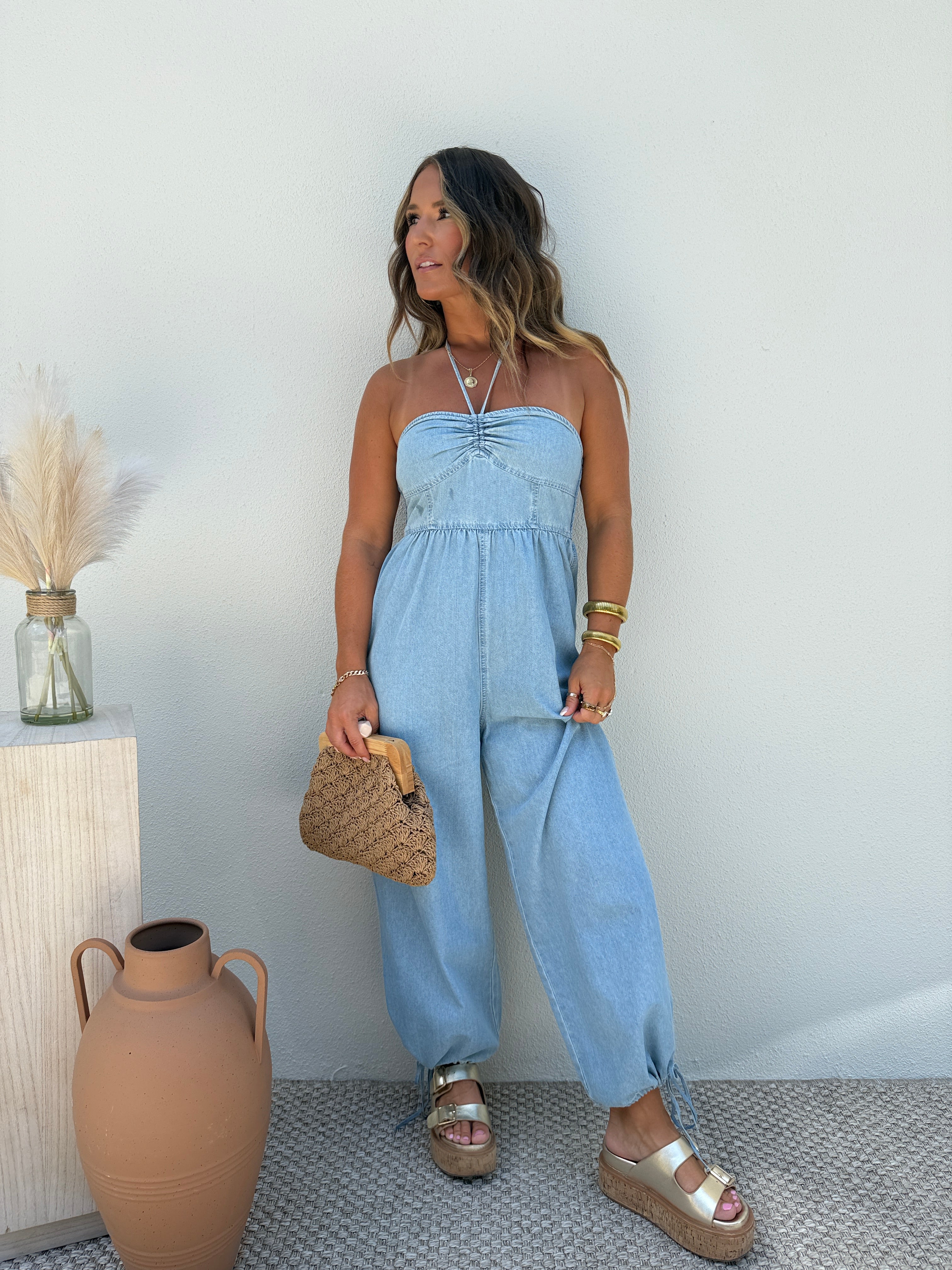 Jean Genie Halter Tencel Jumpsuit