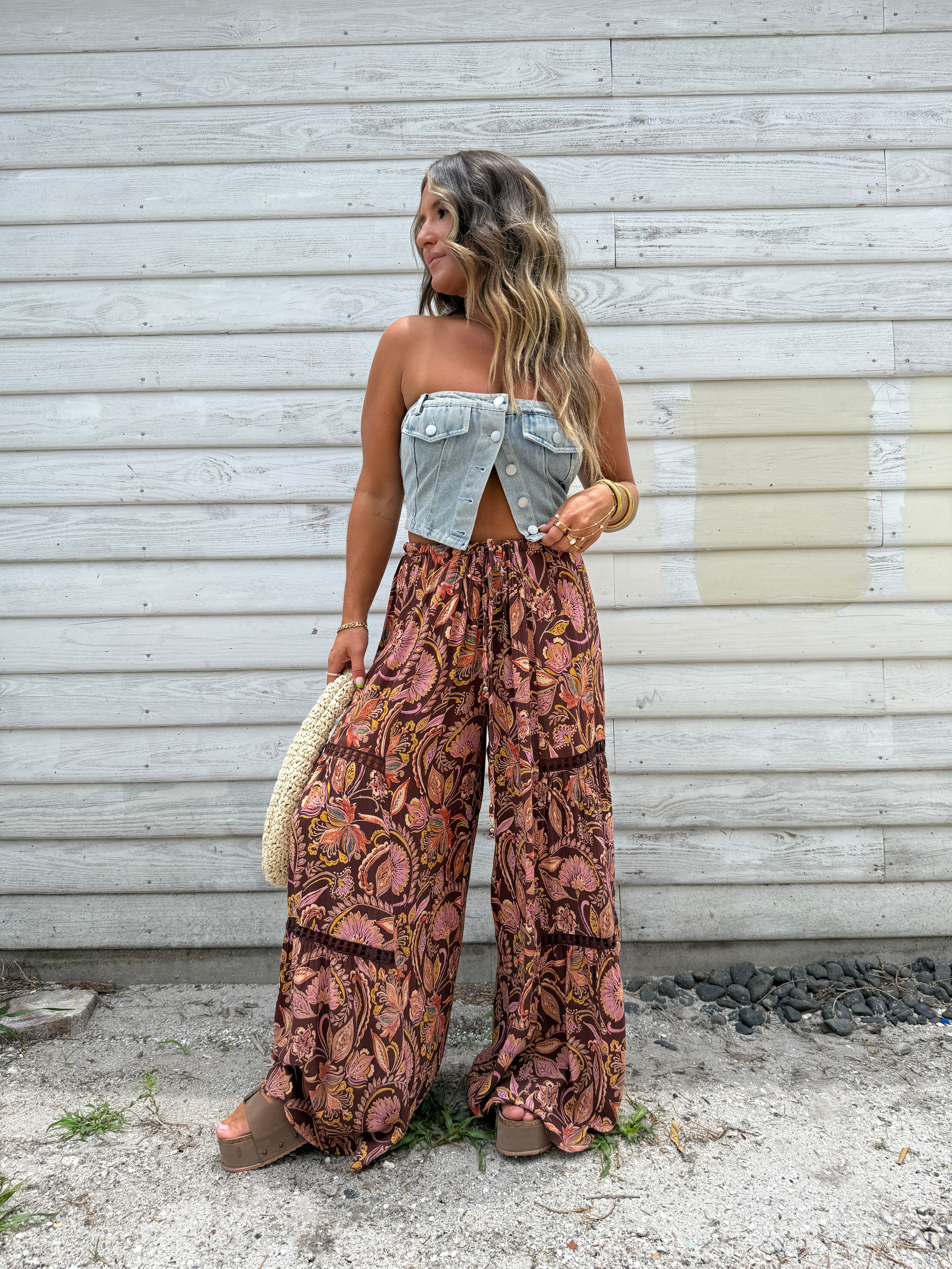 Louella Floral Boho Pants Brown Multi