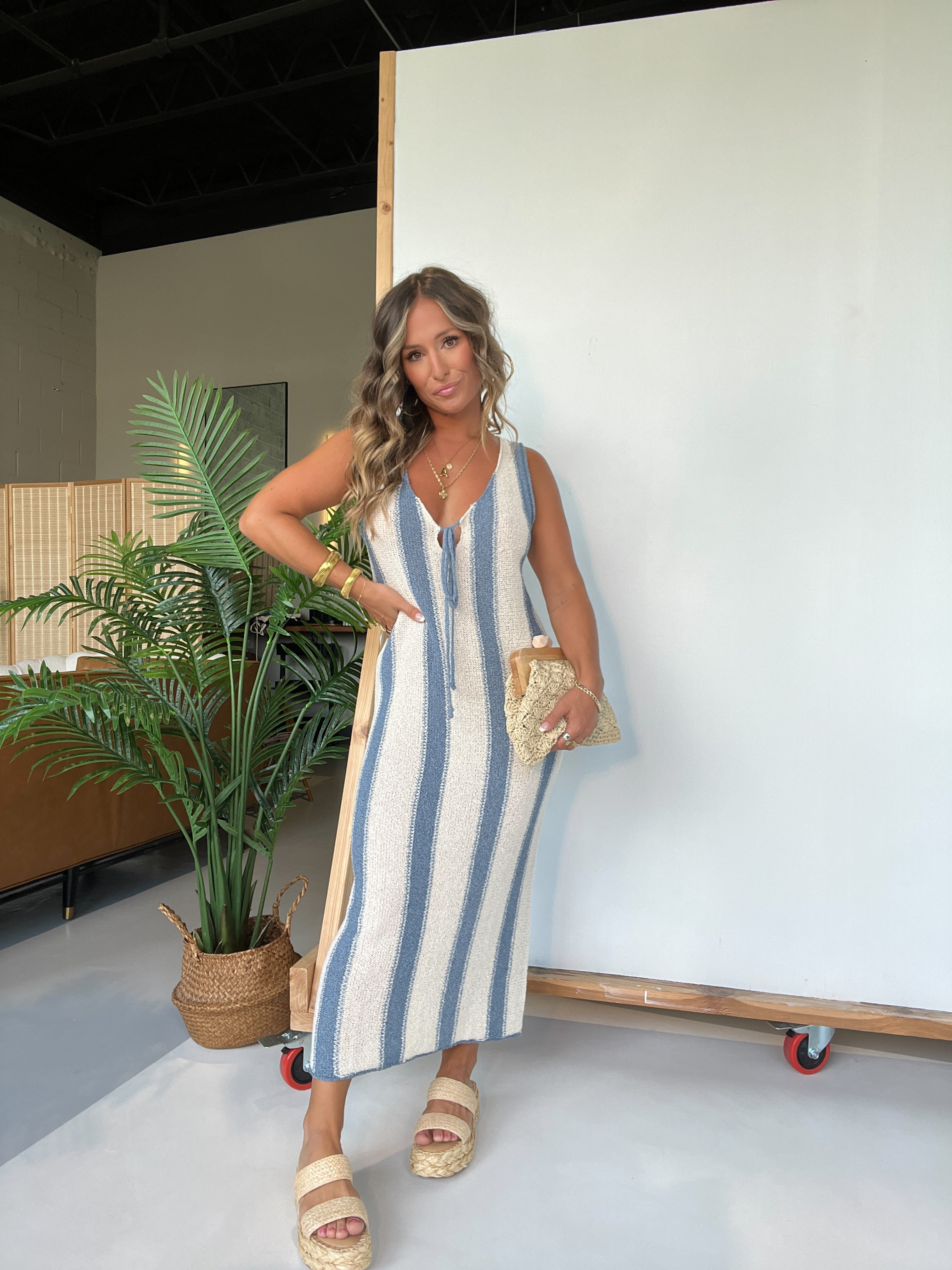 Lucie Sweater Knit Mumu Dress Natural Stripe