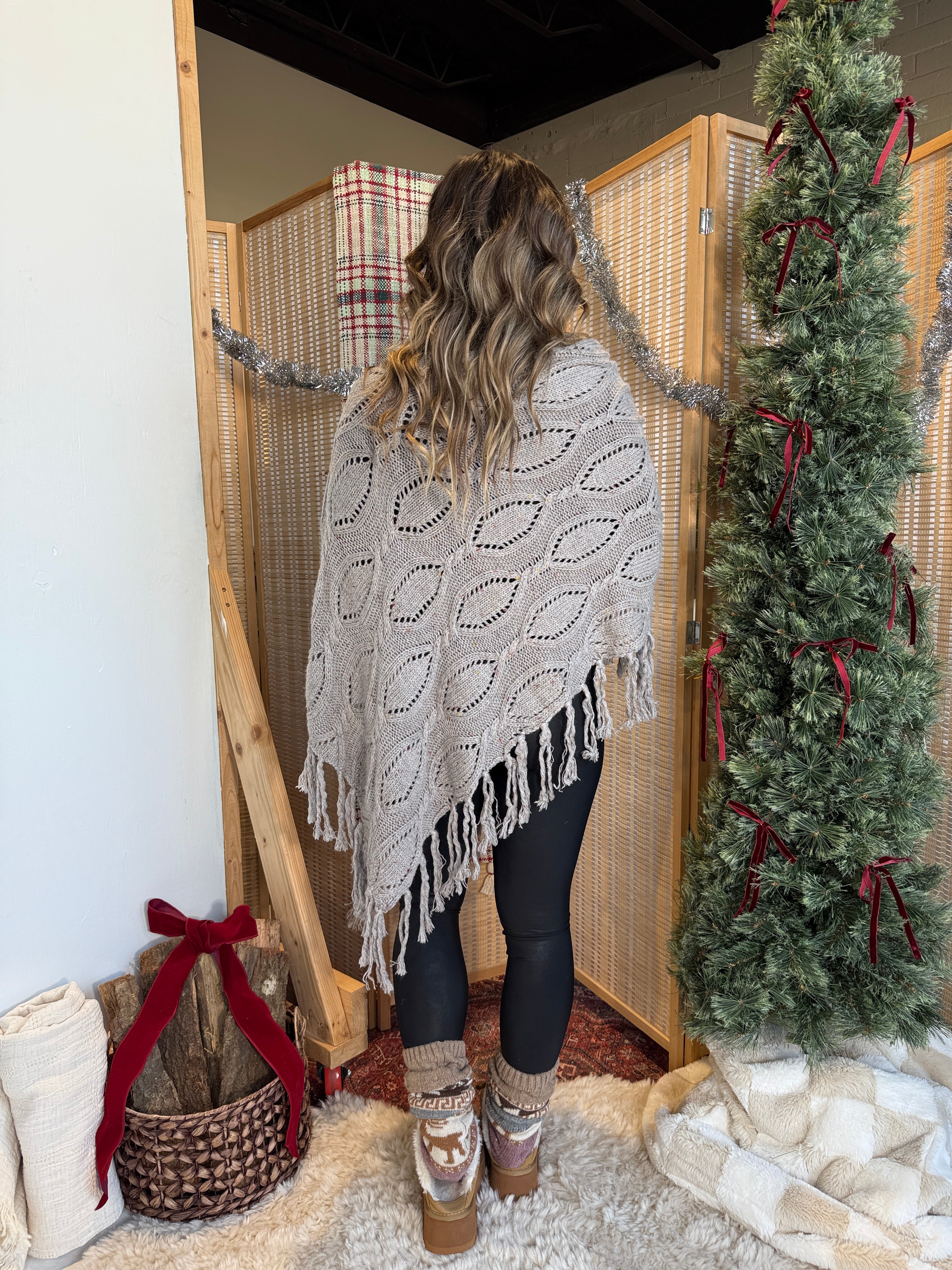 Keep Me Warm Knit Poncho Grey