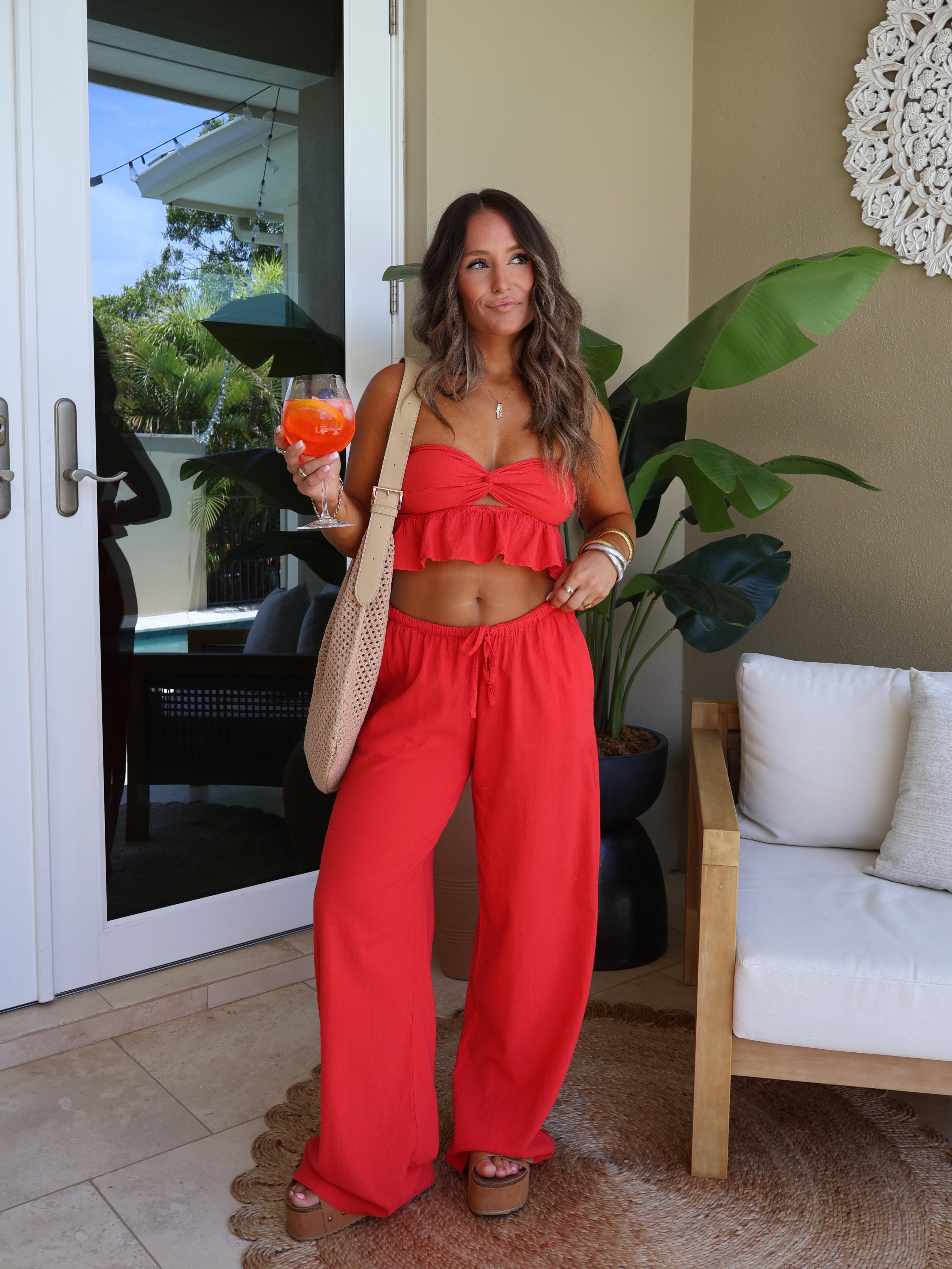 Sunset Date Pants Cherry