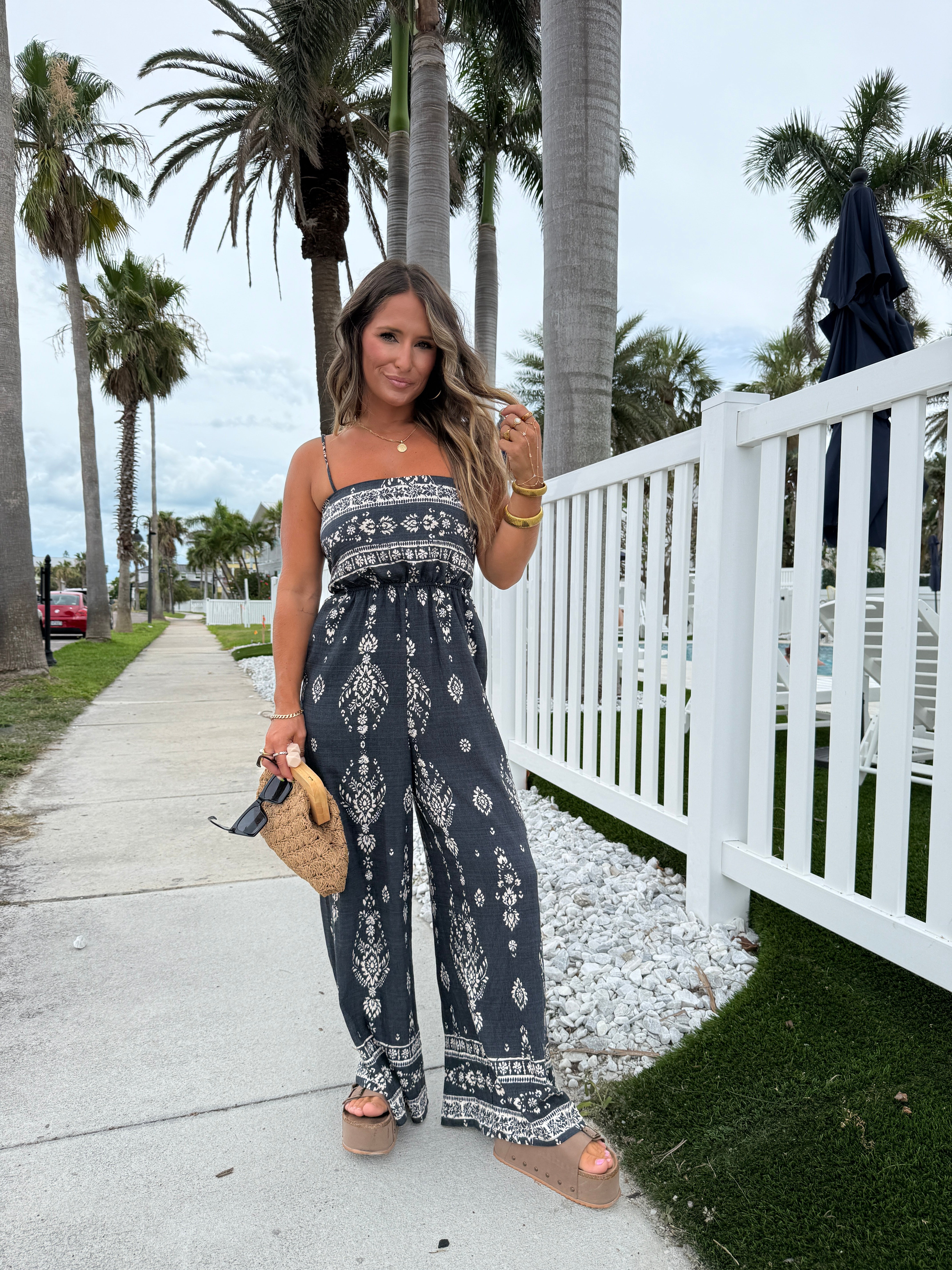 South of the Boarder Smocked Jumpsuit Navy