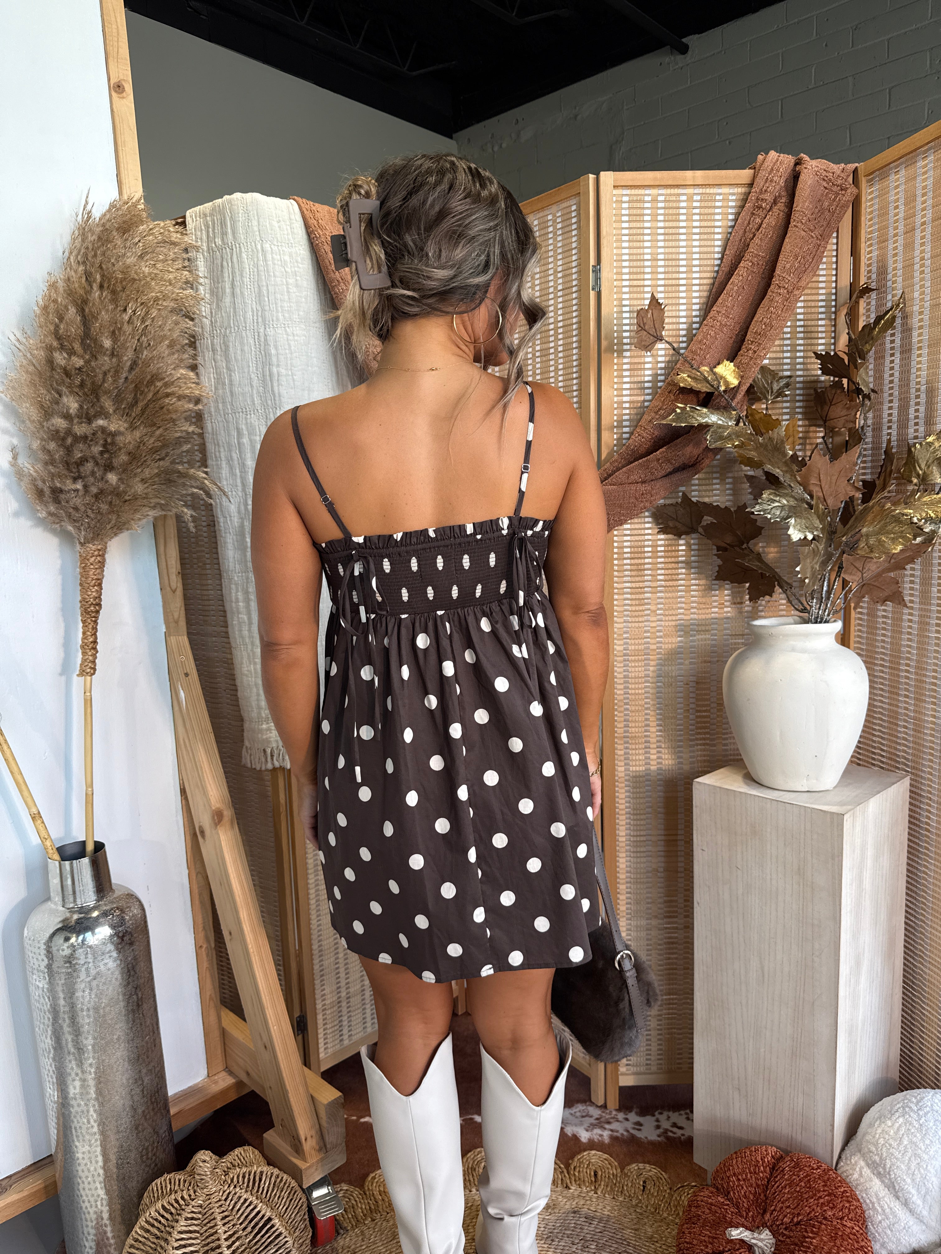Burnt Sienna Polka Dot Mini Dress Brown
