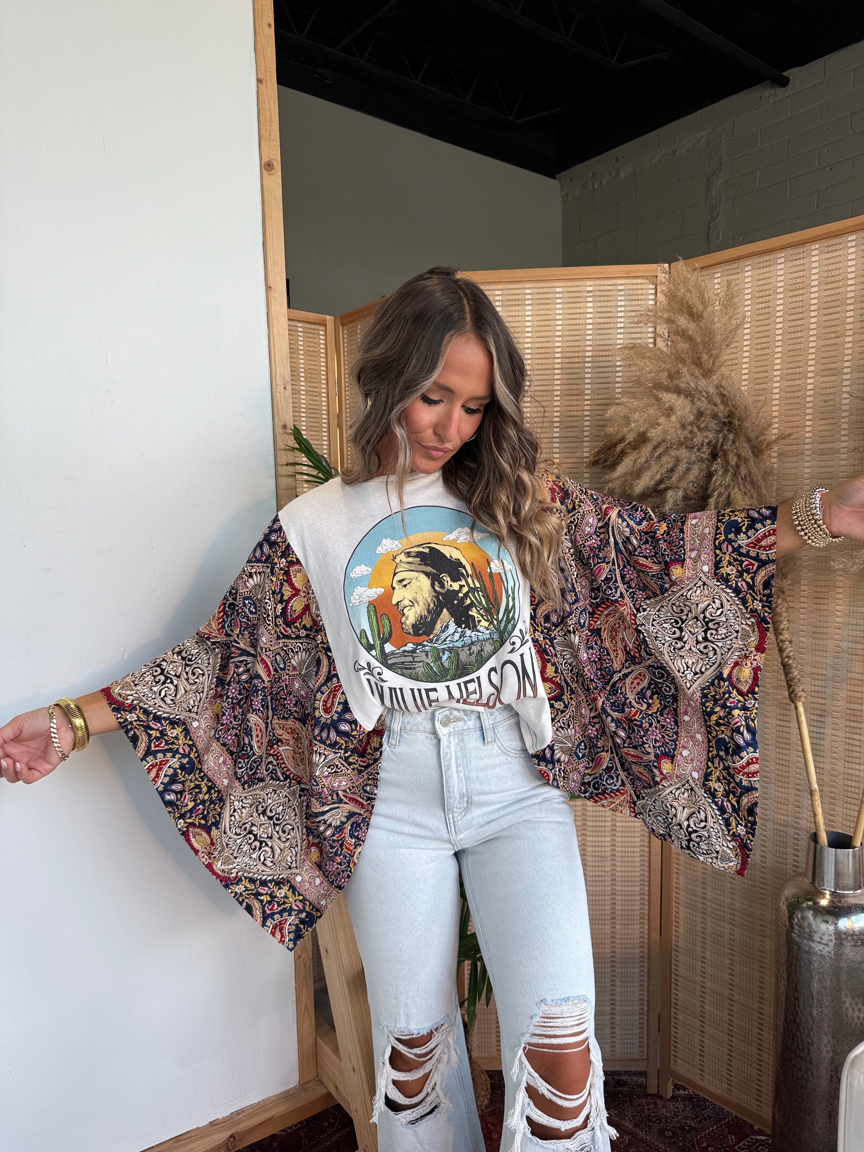 Willie Nelson Mix & Match Tee Cream Floral