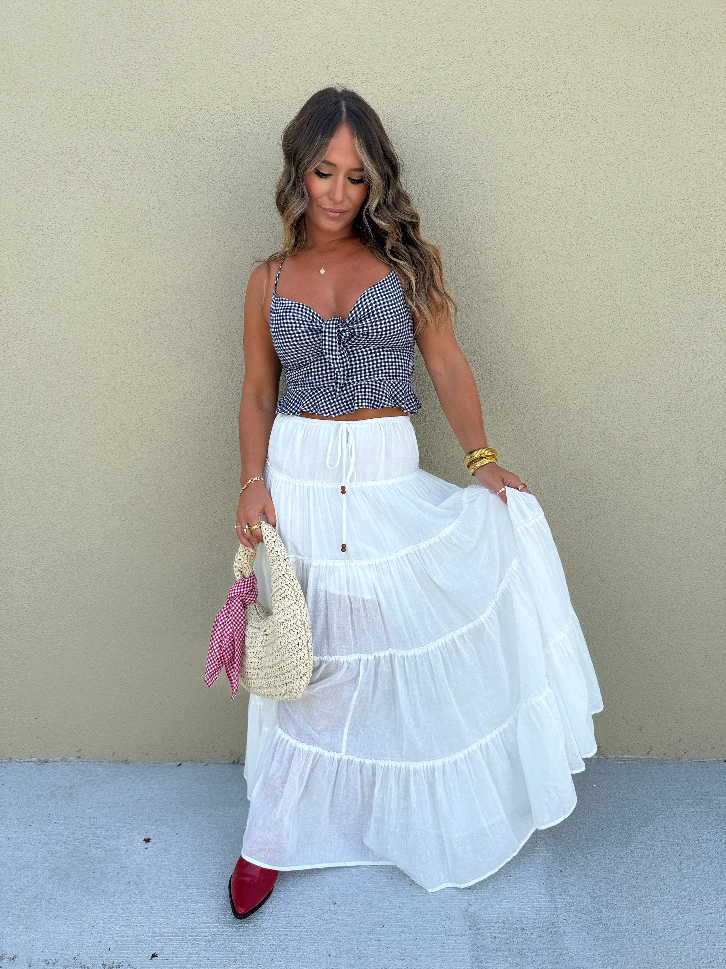 Land that I Love Tiered Maxi Skirt Off White