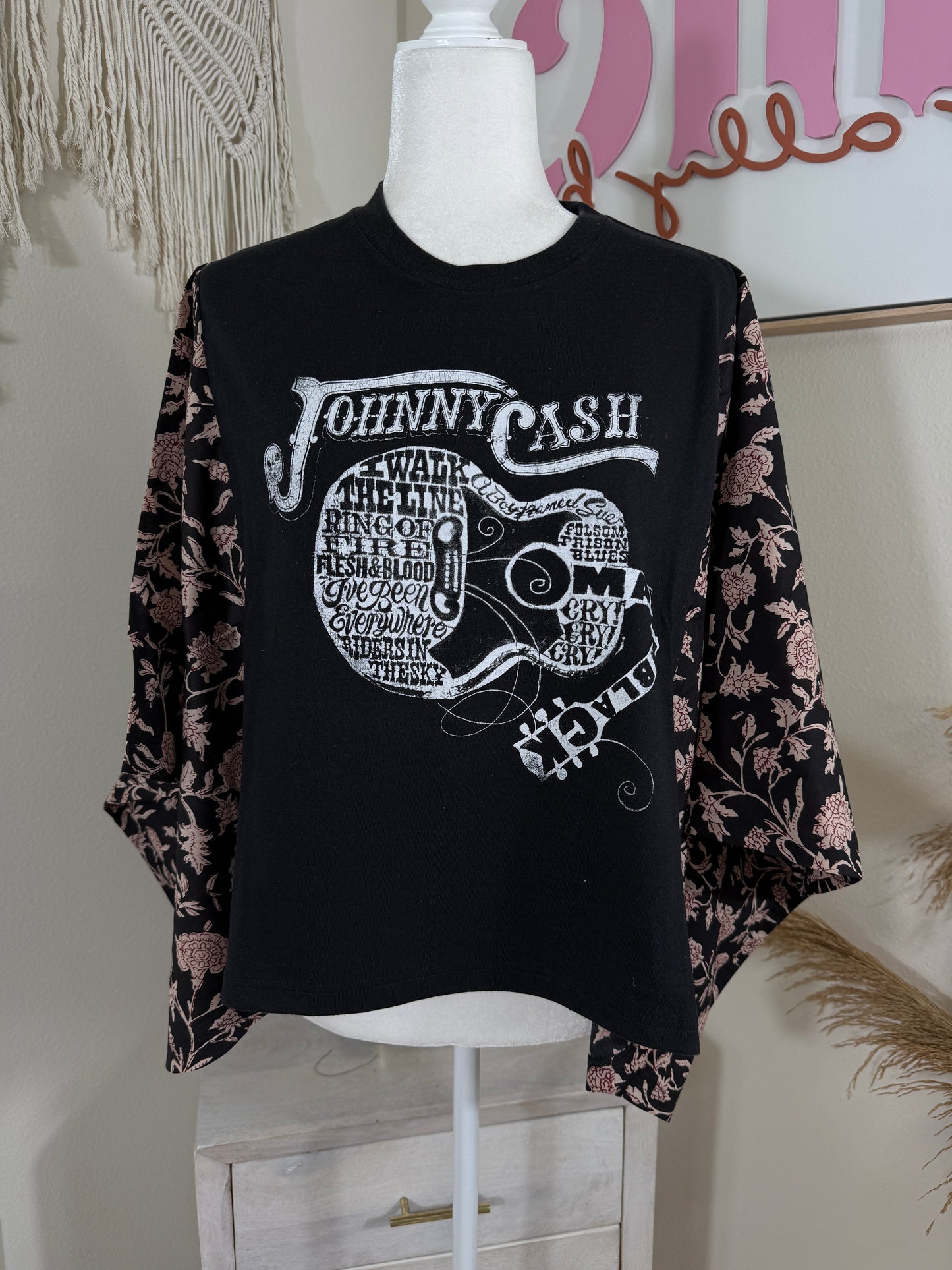 Johnny Cash Mix & Match Tee Black Floral