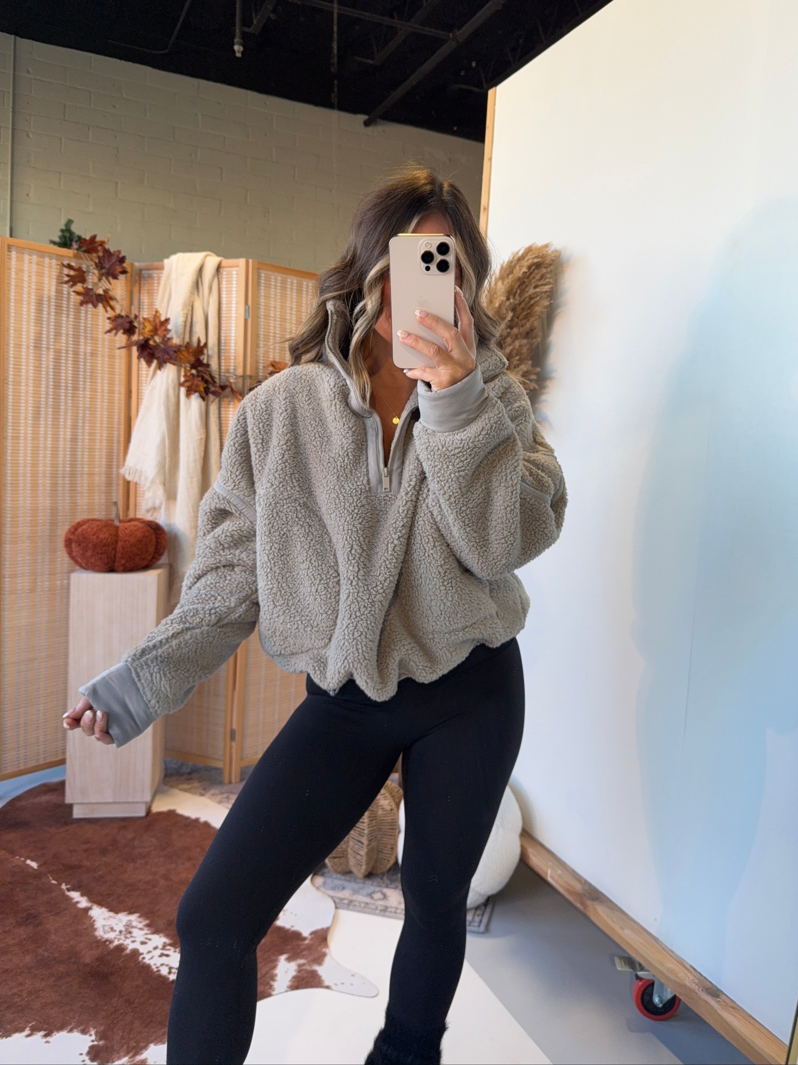 Cozy Cabin Sherpa Pullover Stone Taupe