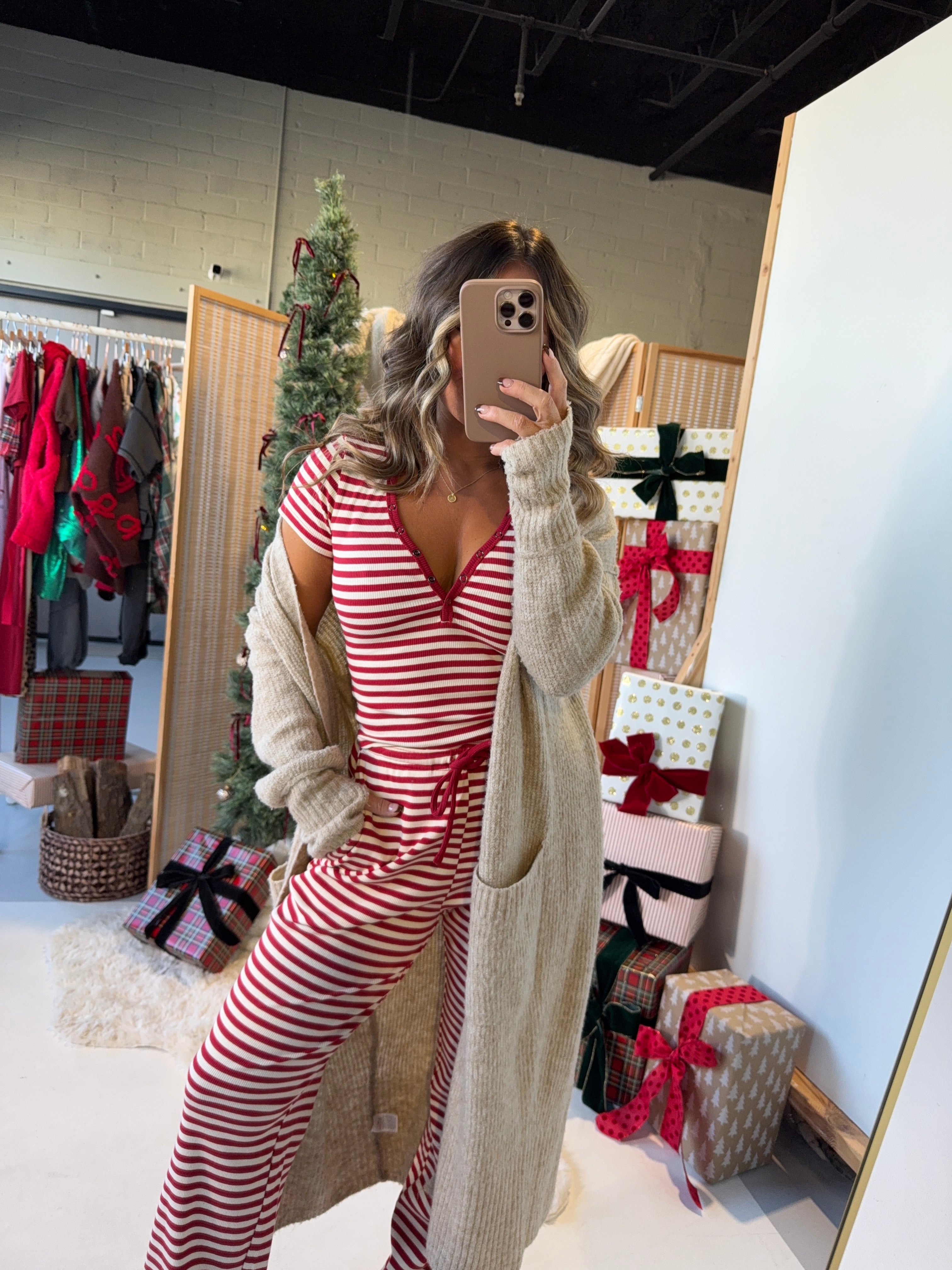 Cabin Fever Striped Lounge Set Ruby