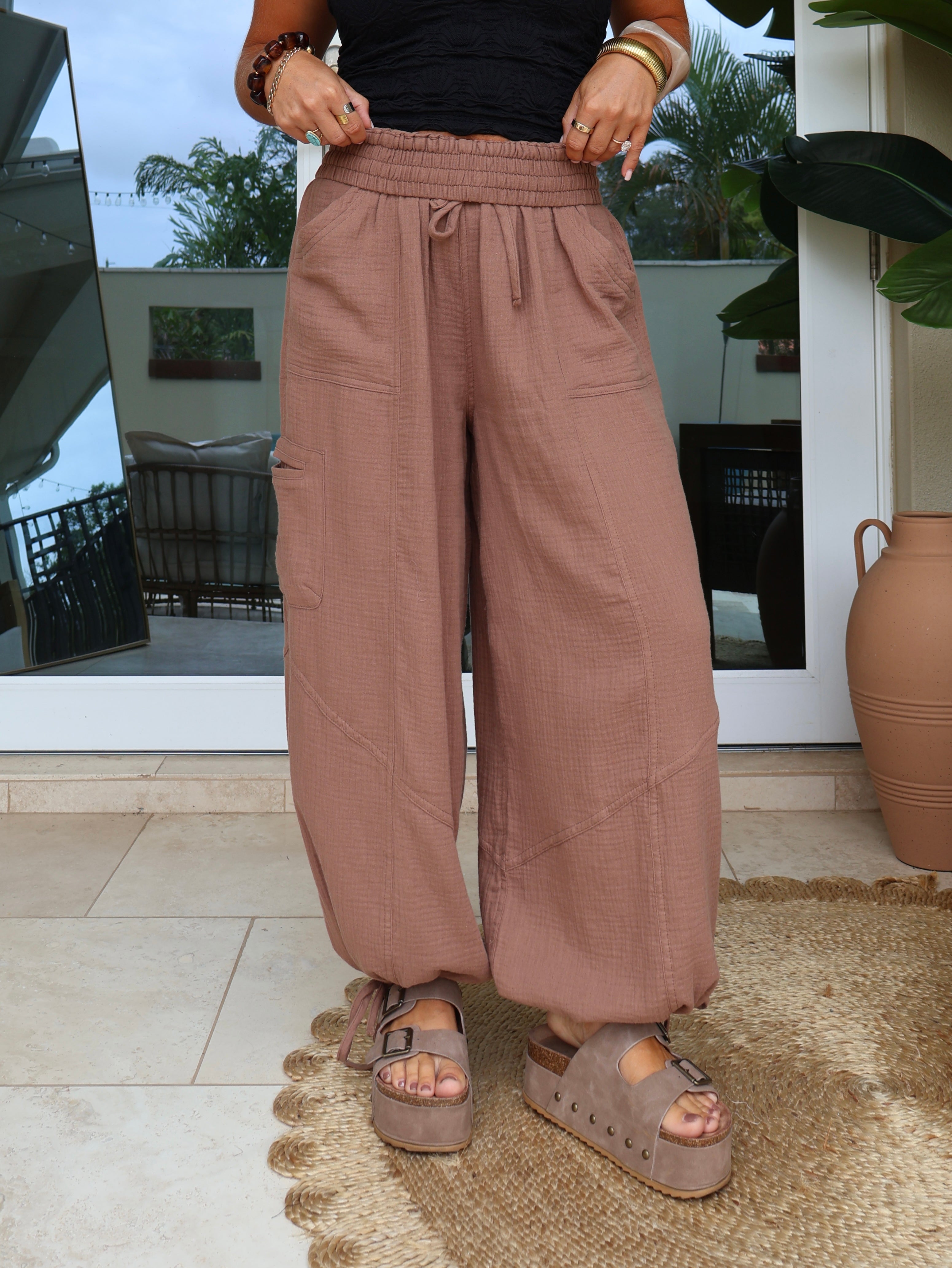 Kali Boho Gauze Pants Latte