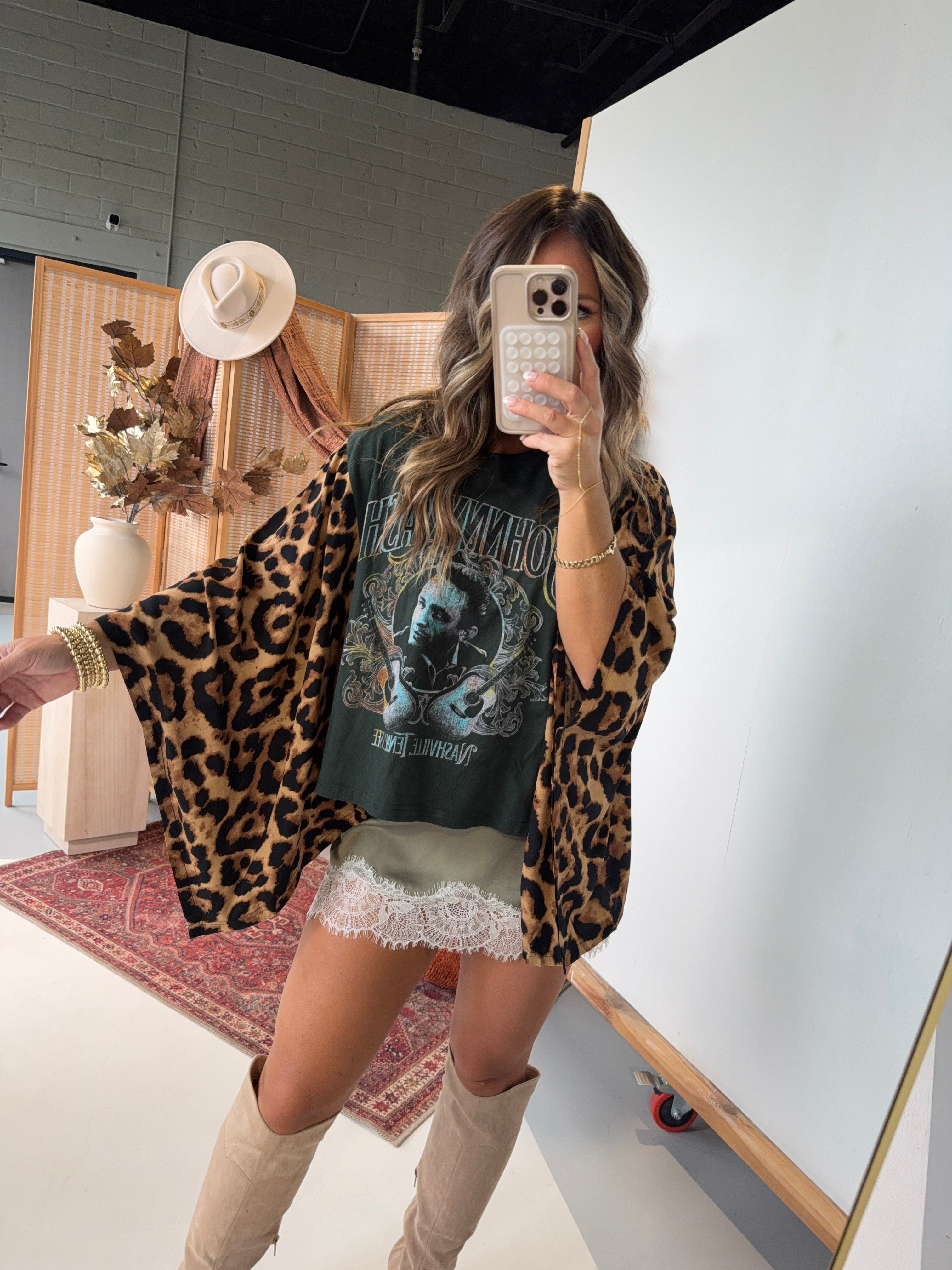 Johnny Cash Mix & Match Tee Green Cheetah