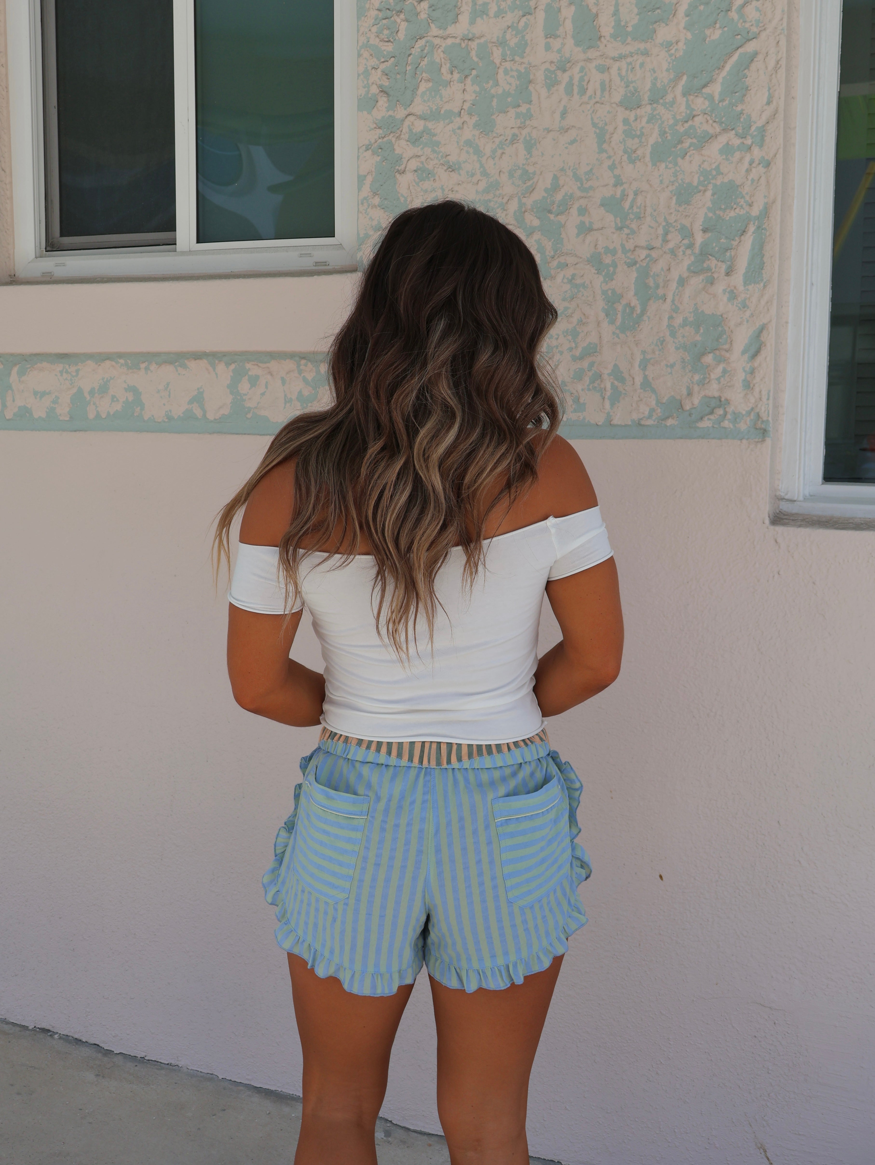 Clearwater Striped Ruffle Shorts Navy Combo