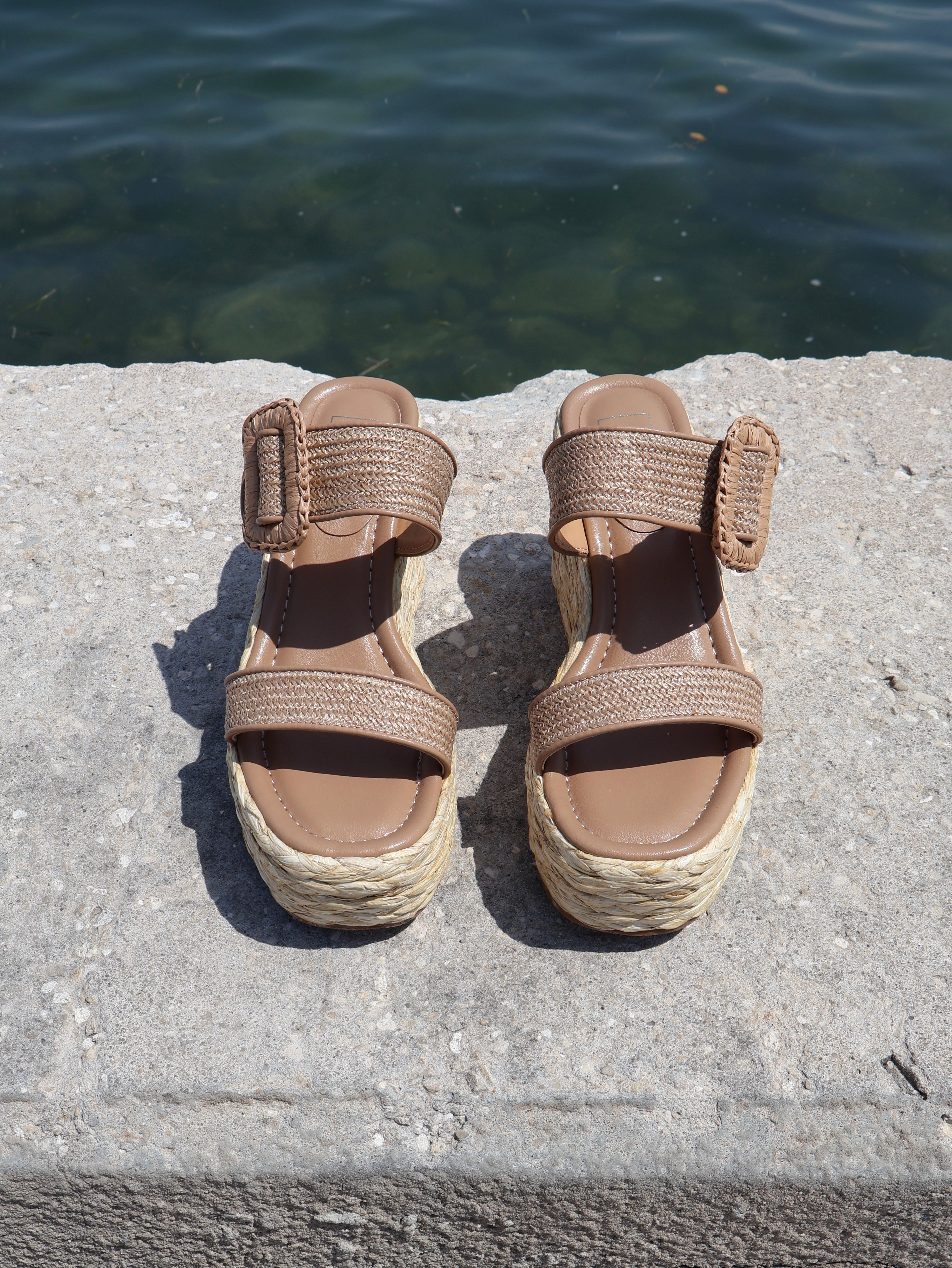 Leena Buckle Wedges Natural