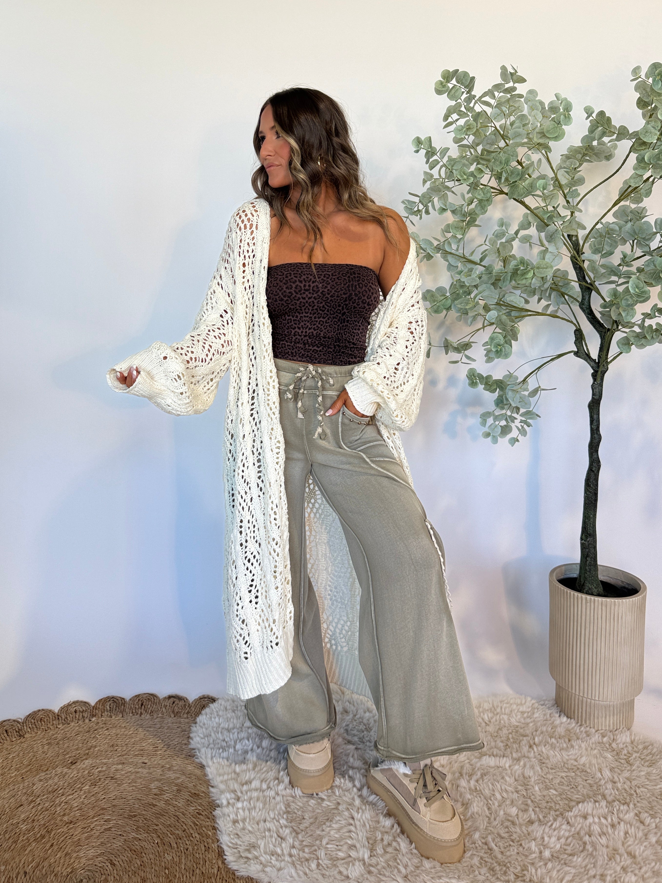 Grown Wild Lace Trim Pants Sage