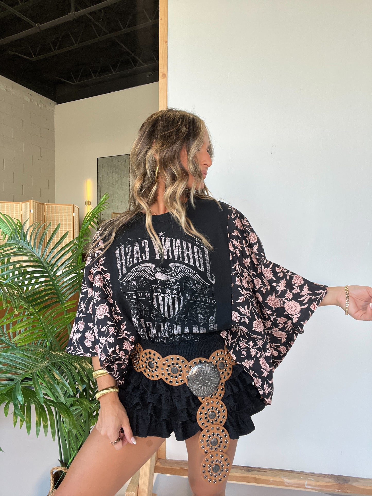 Johnny Cash Mix & Match Tee Black Floral