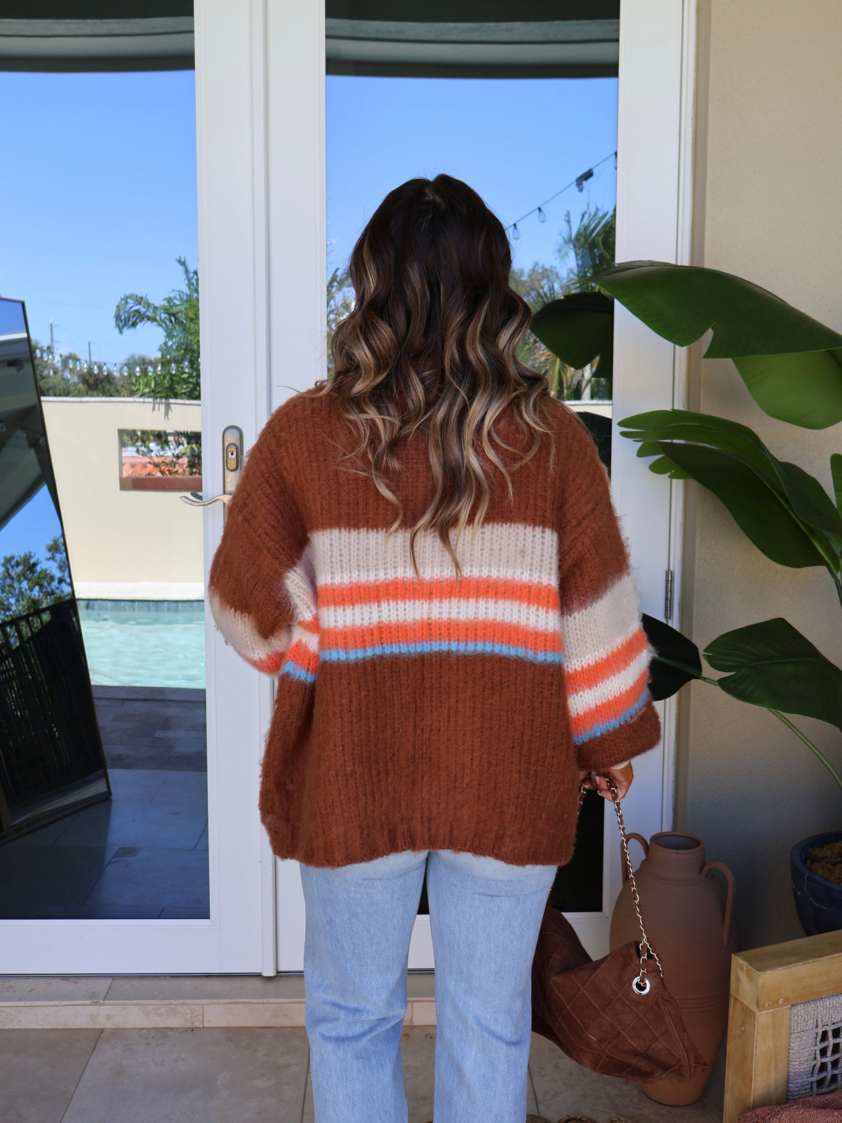 Toffee Season Striped Cardigan Chocolate