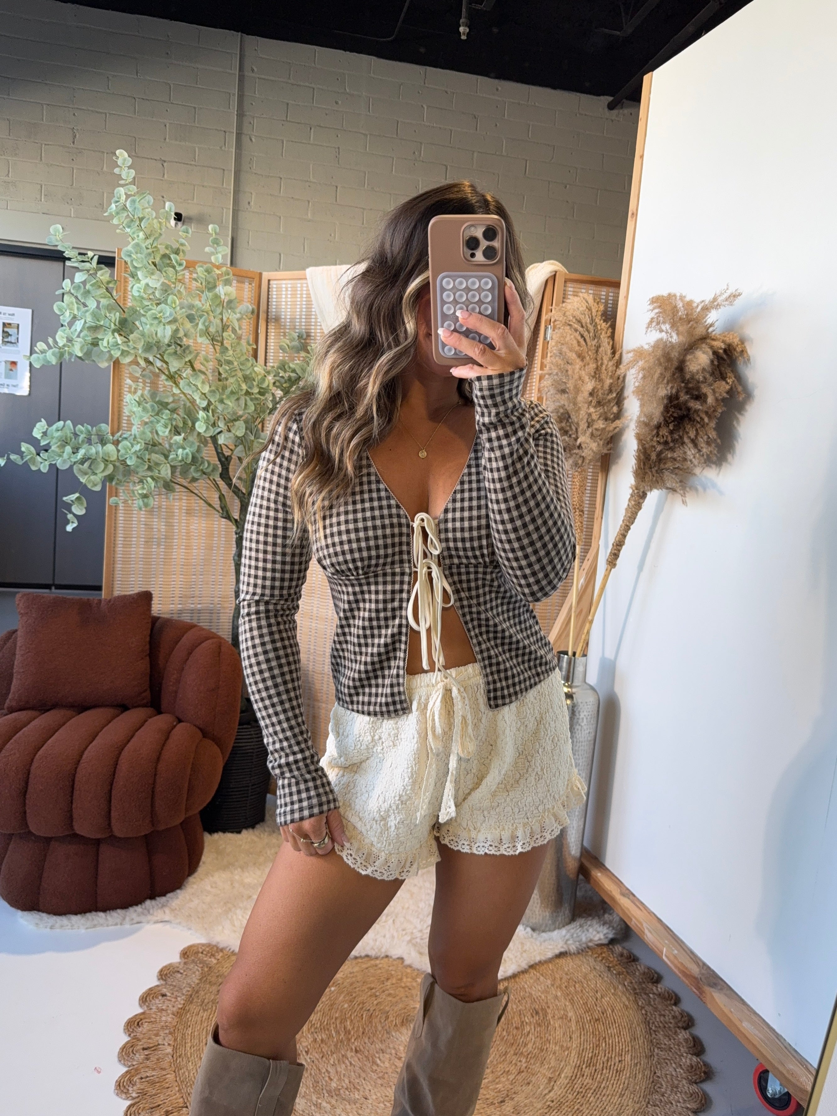 Cinnamon & Sugar Gingham Top Brown