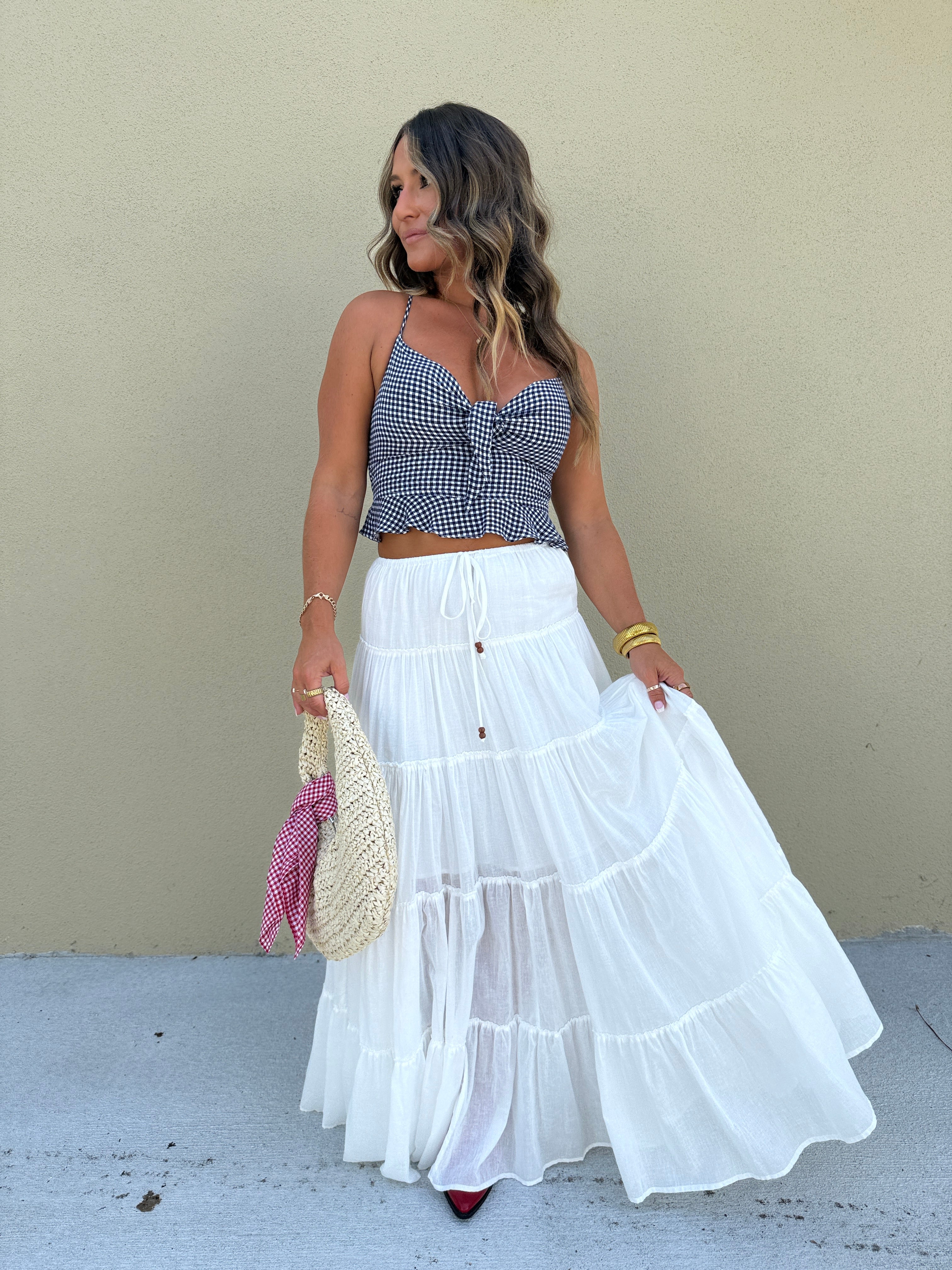 Land that I Love Tiered Maxi Skirt Off White
