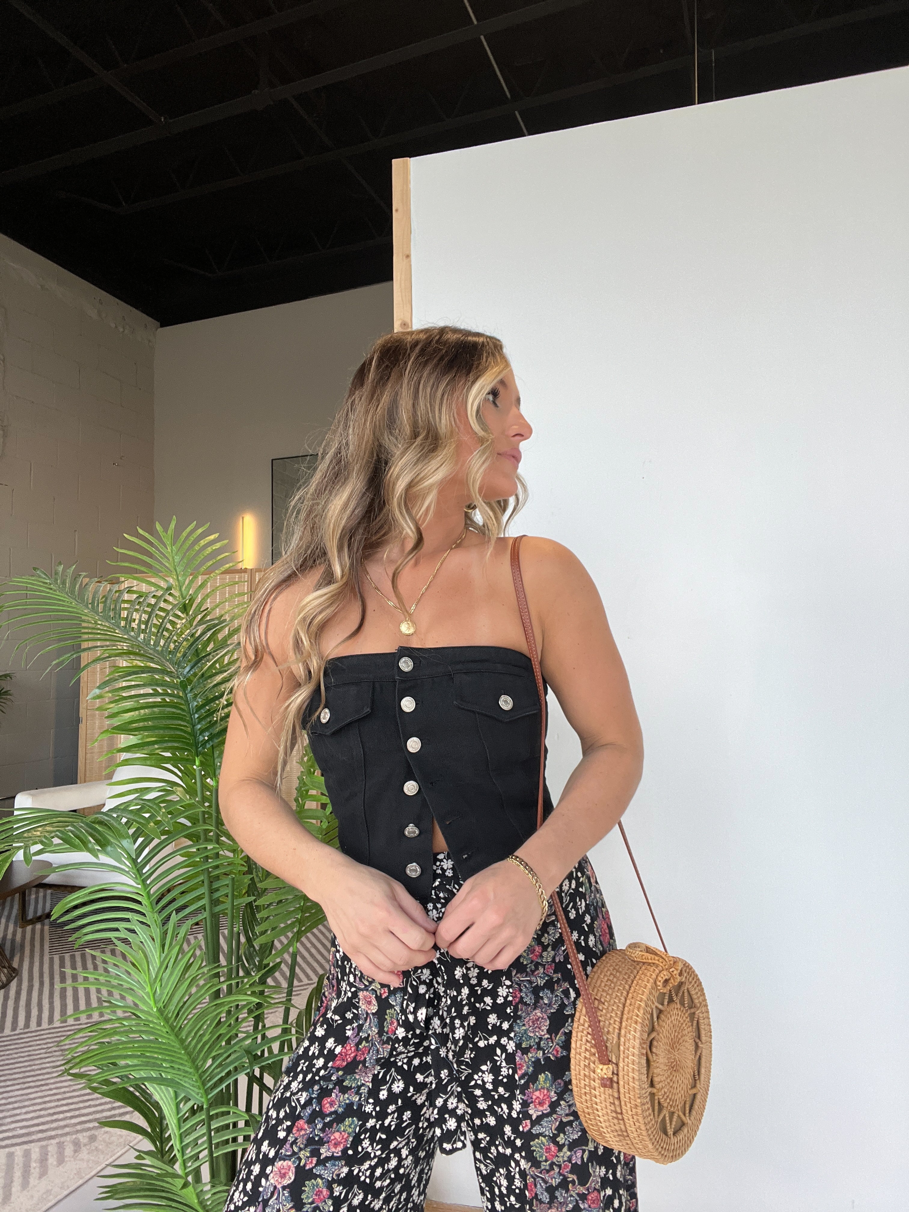 Pheobe Denim Corset Top Black