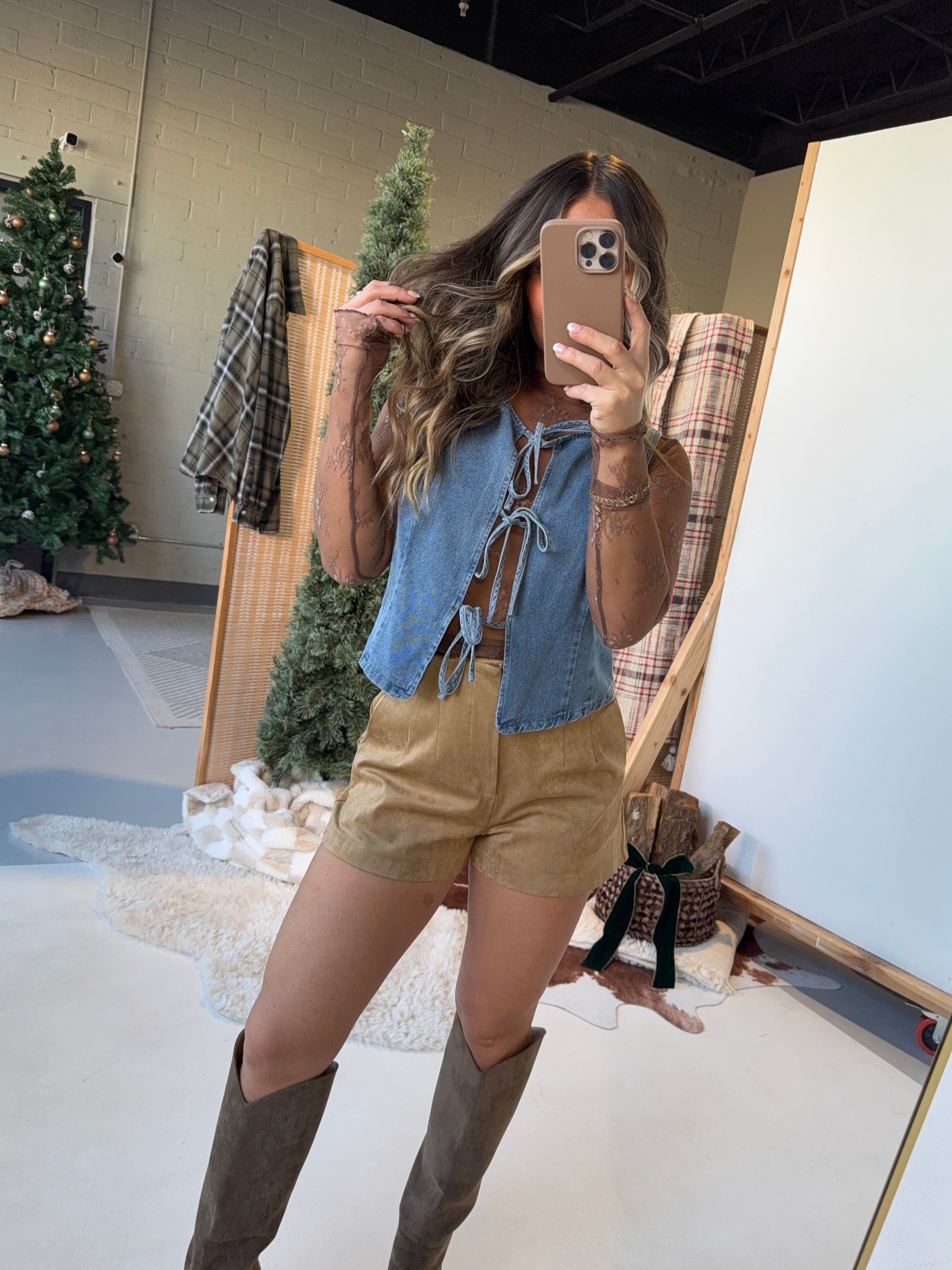 Hide Park High Waisted Faux Suede Tan