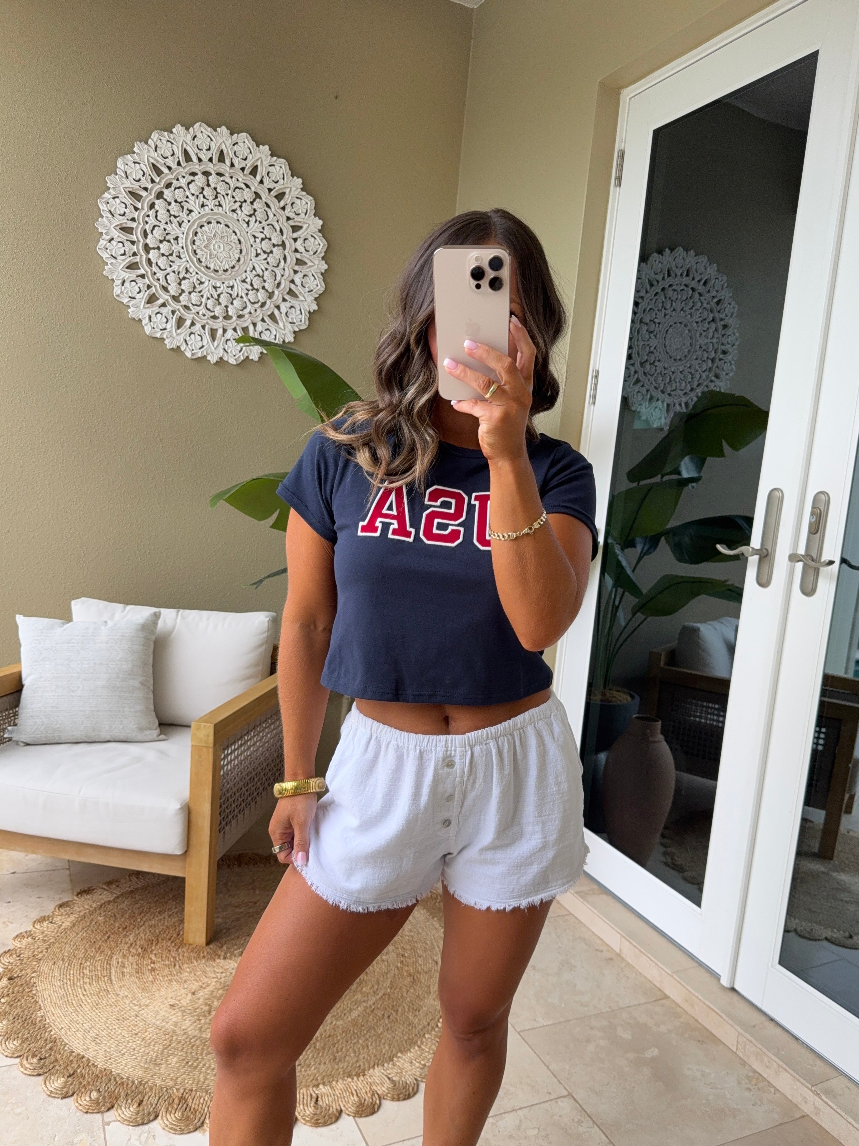 USA Embroidered Baby Tee Navy/Red
