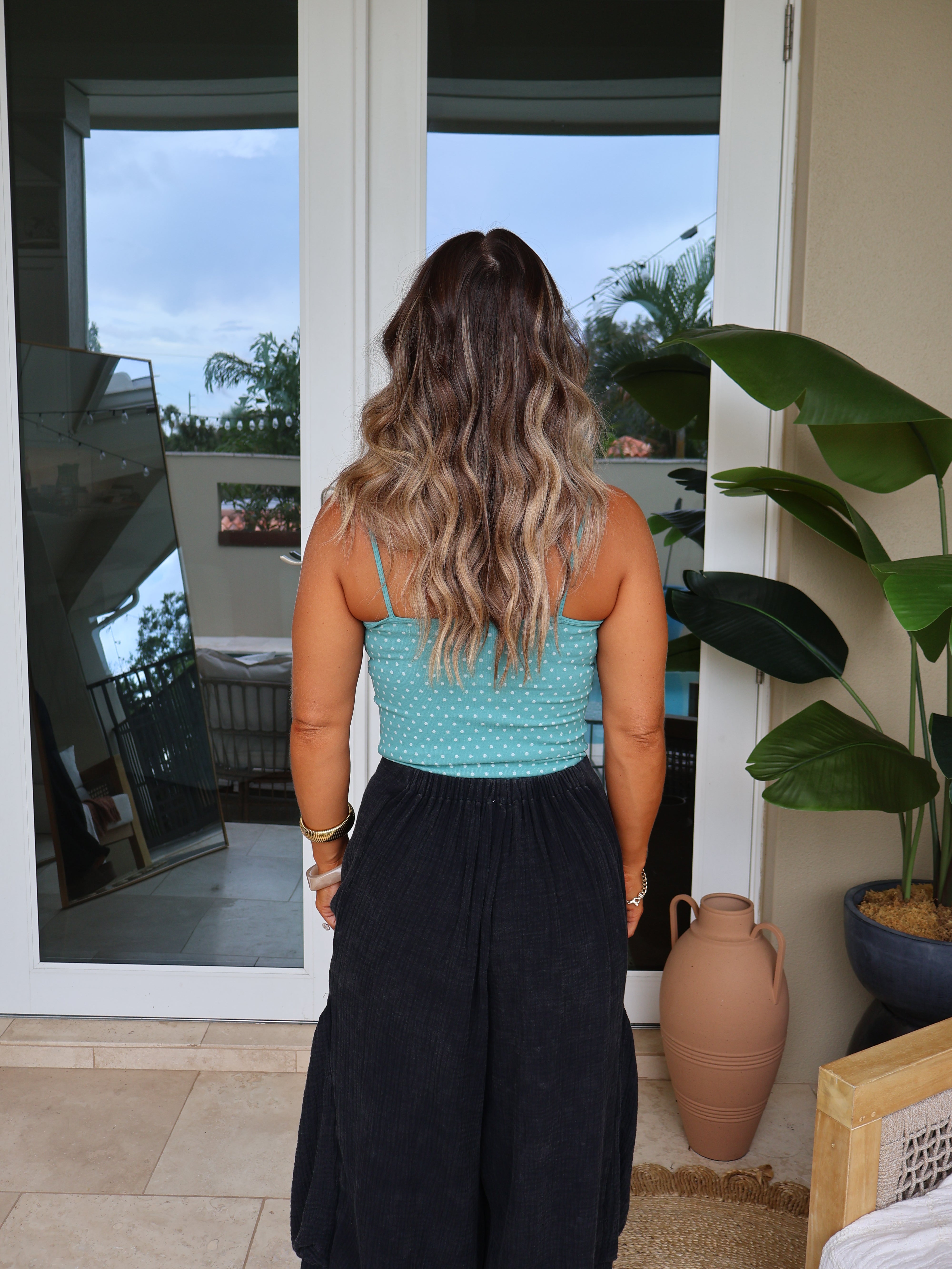 Lola Polka Dot Basic Tank Teal