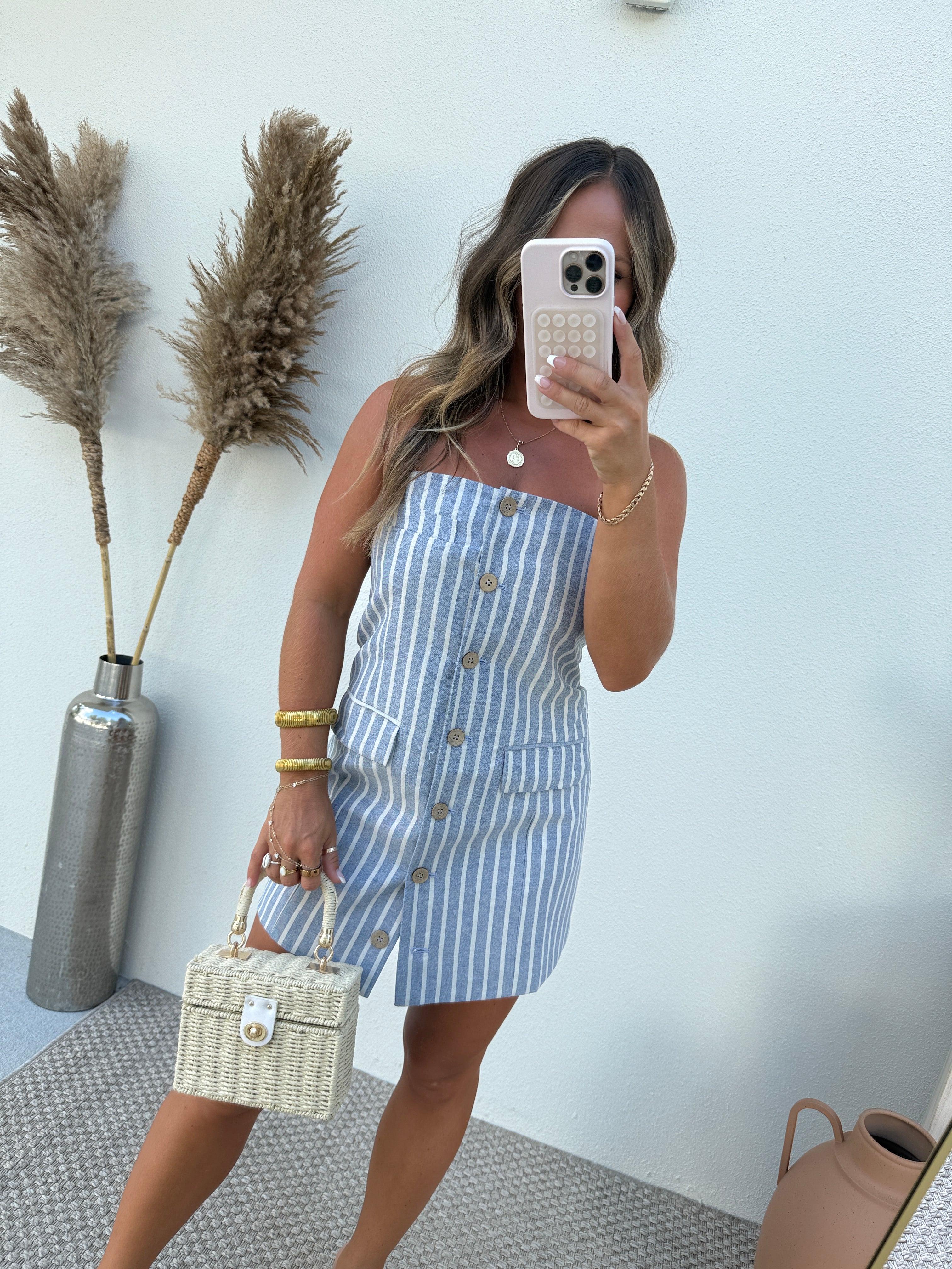 Pin Striped Cutie Mini Dress Blue