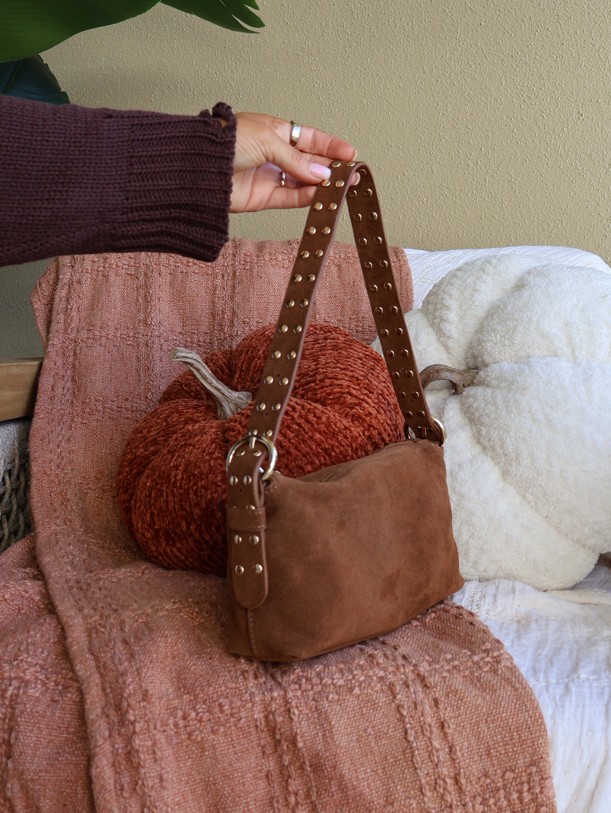 Scarlett Suede Studded Bag Camel