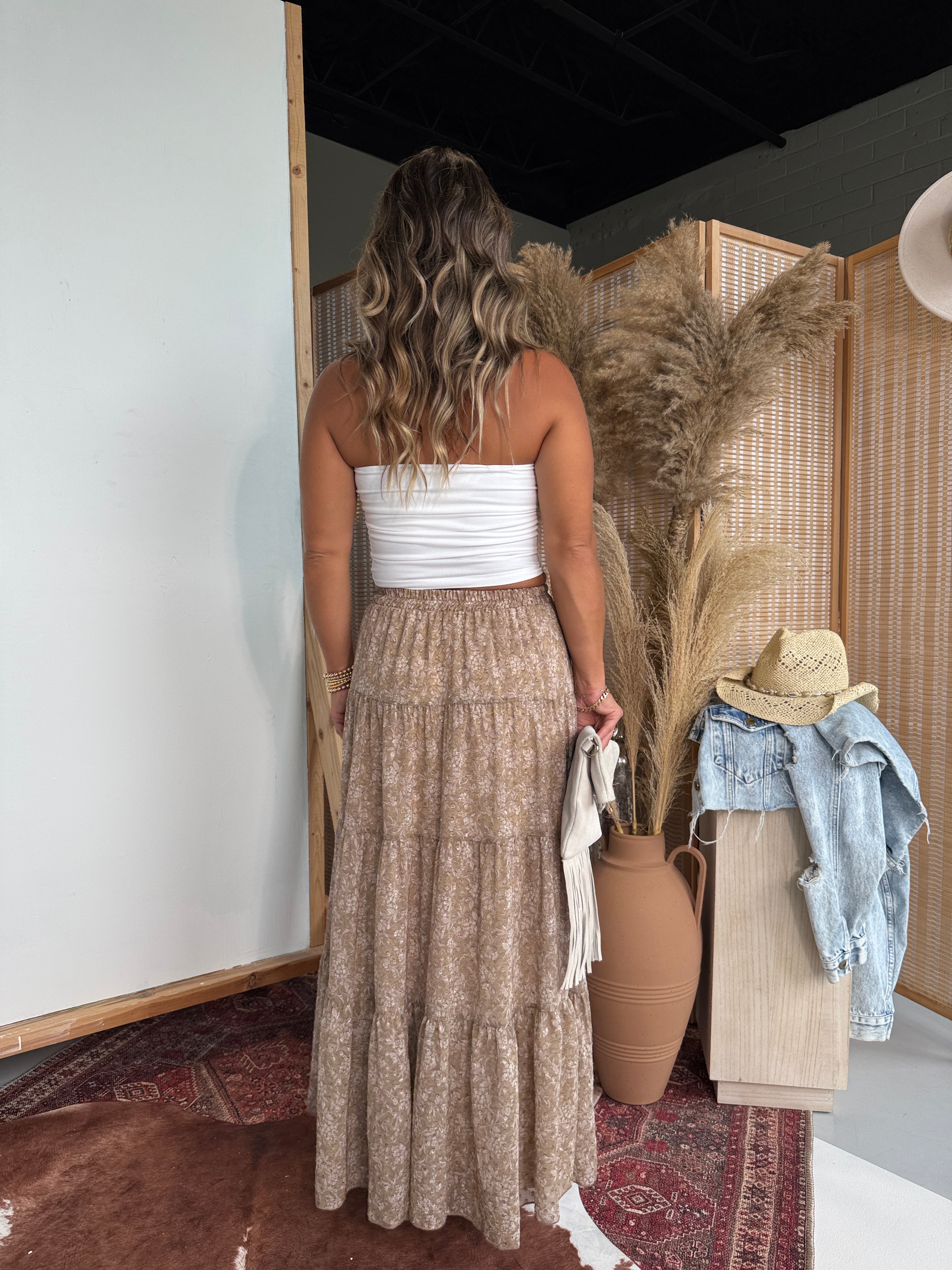 Western Wildflower Tiered Maxi Skirt Mocha