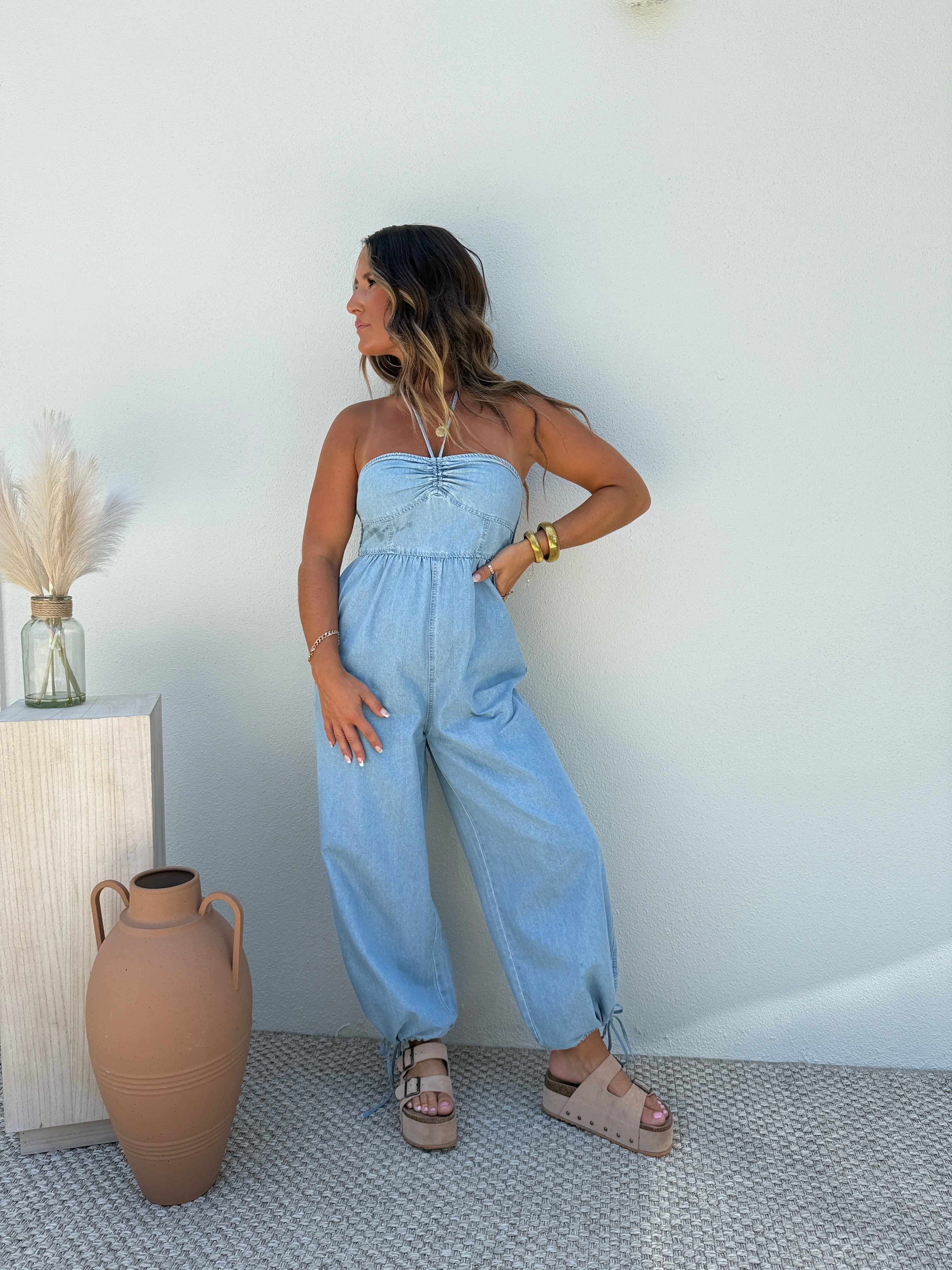Jean Genie Halter Tencel Jumpsuit